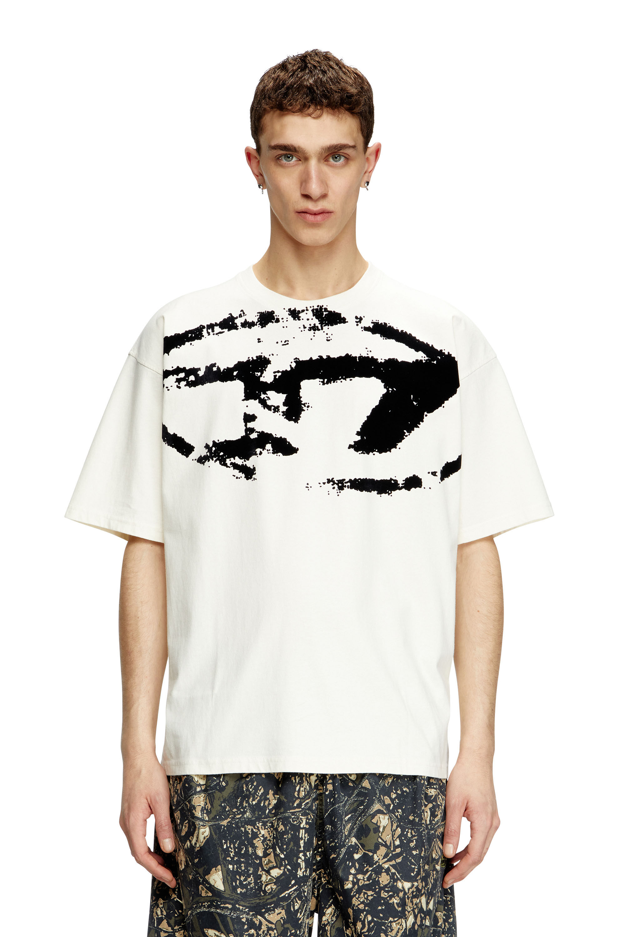Men's T-shirt with distressed flocked logo | Multicolor | Diesel