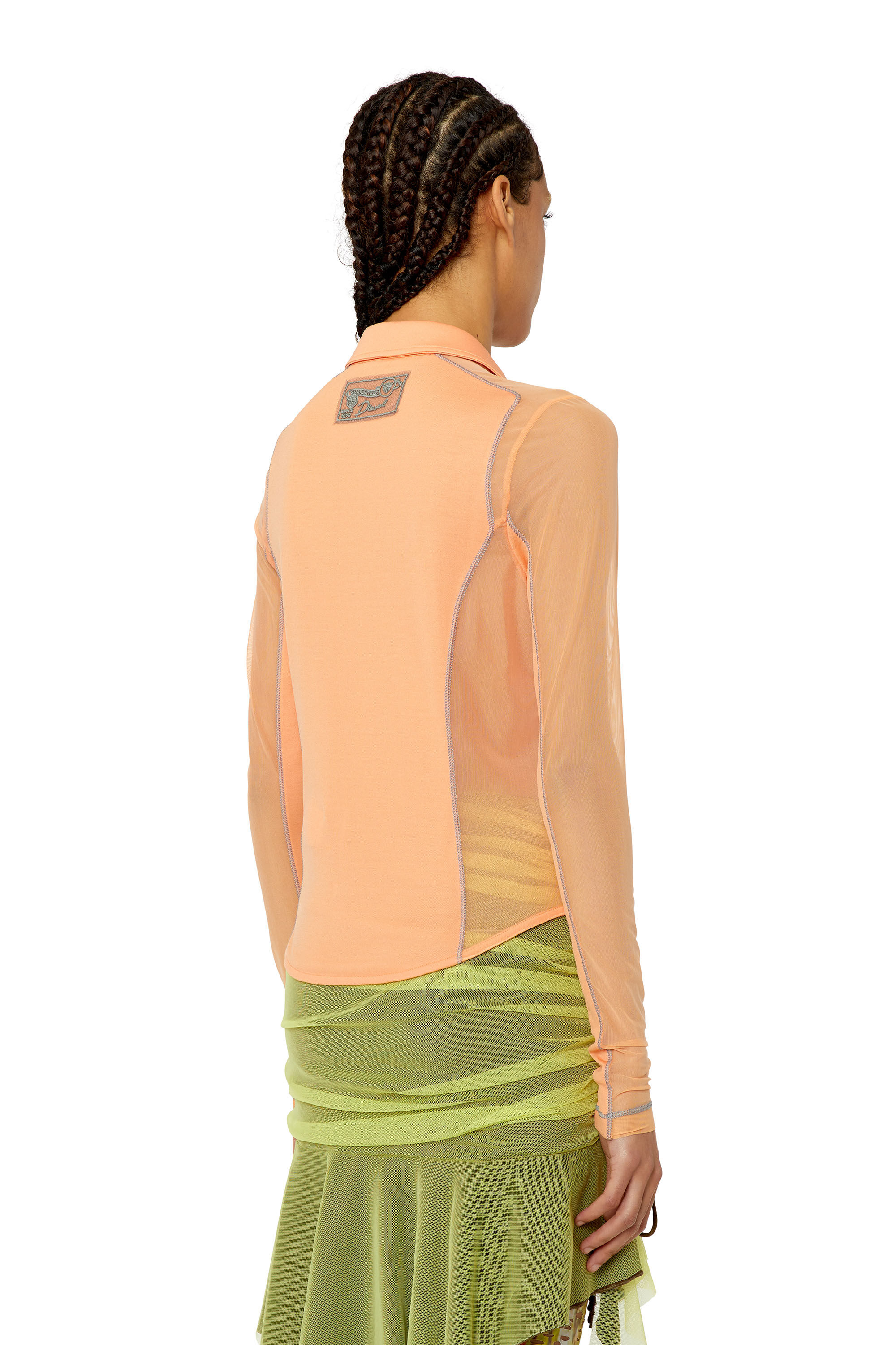 Diesel - T-NOXA, Woman's Modal blend shirt with mesh inserts in Orange - 5