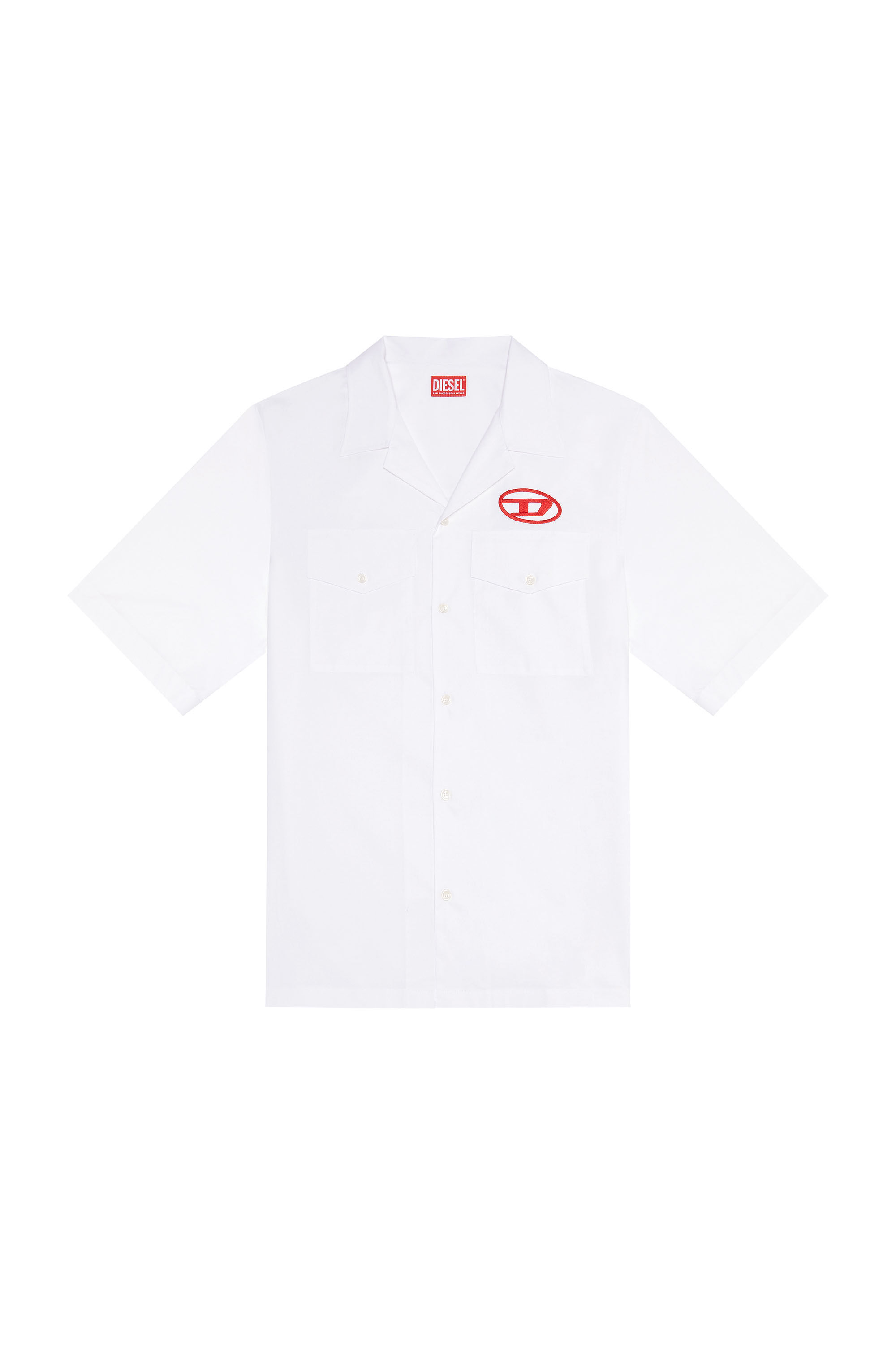 ★DIESEL★ Rune D Logo Embroidered Shirt One Piece White A10 Men's Bowling shirt with embroidered logo | Multicolor | Diesel