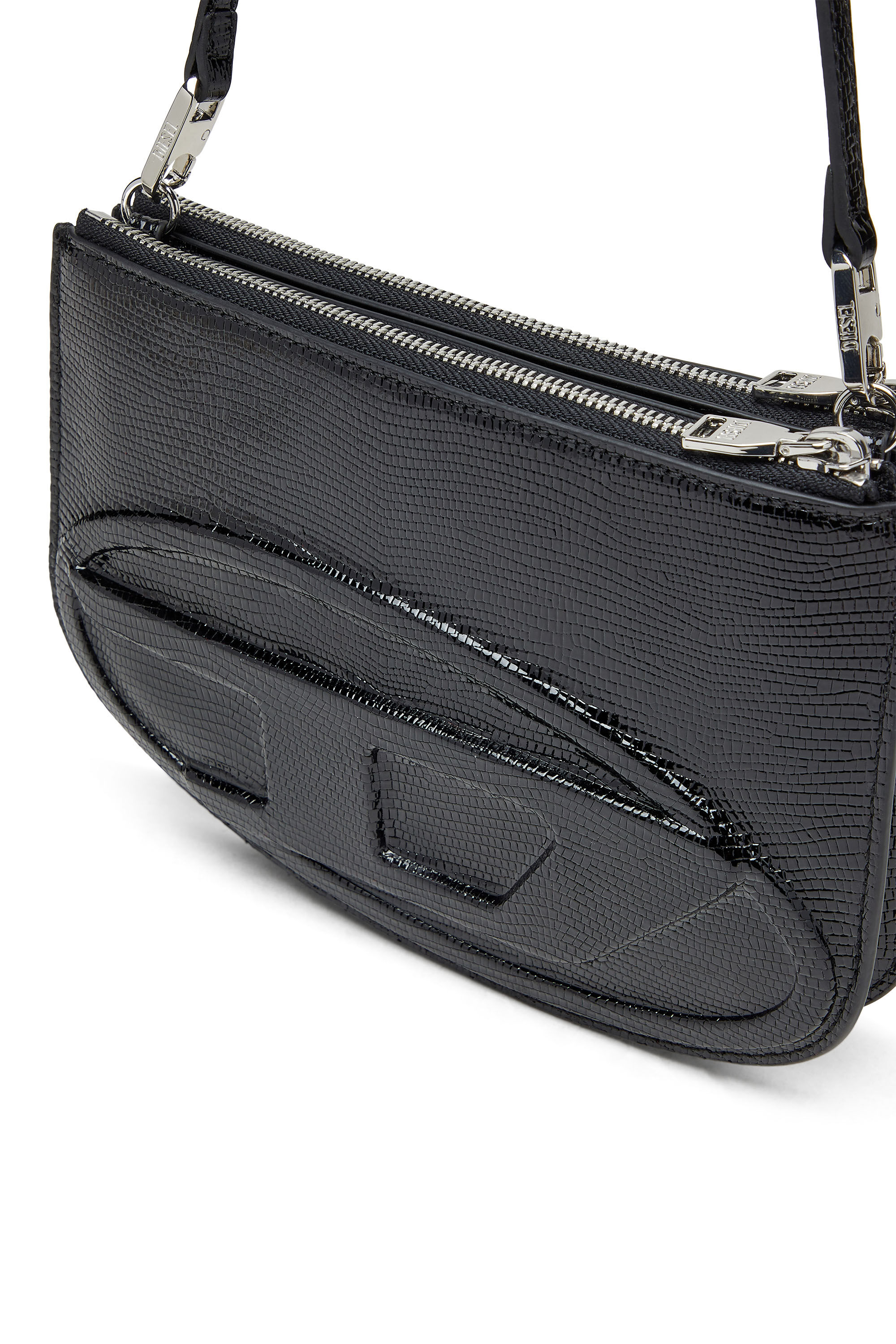Diesel - 1DR TWIN, Bolso de hombro de doble bolsillo en cuero grabado Mujer in Negro - 5