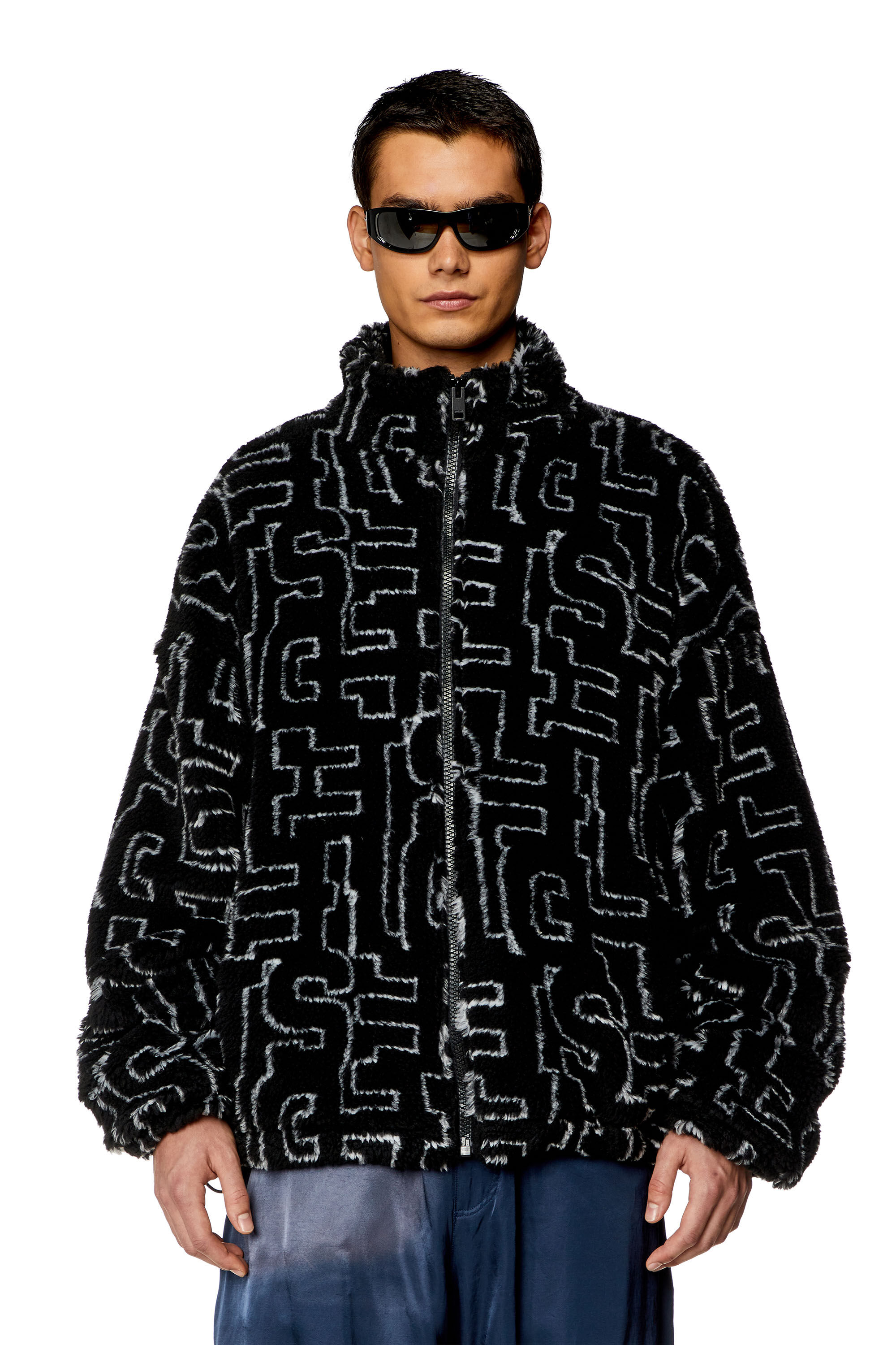 Men s Teddy fleece jacket with Diesel monogram Black Diesel