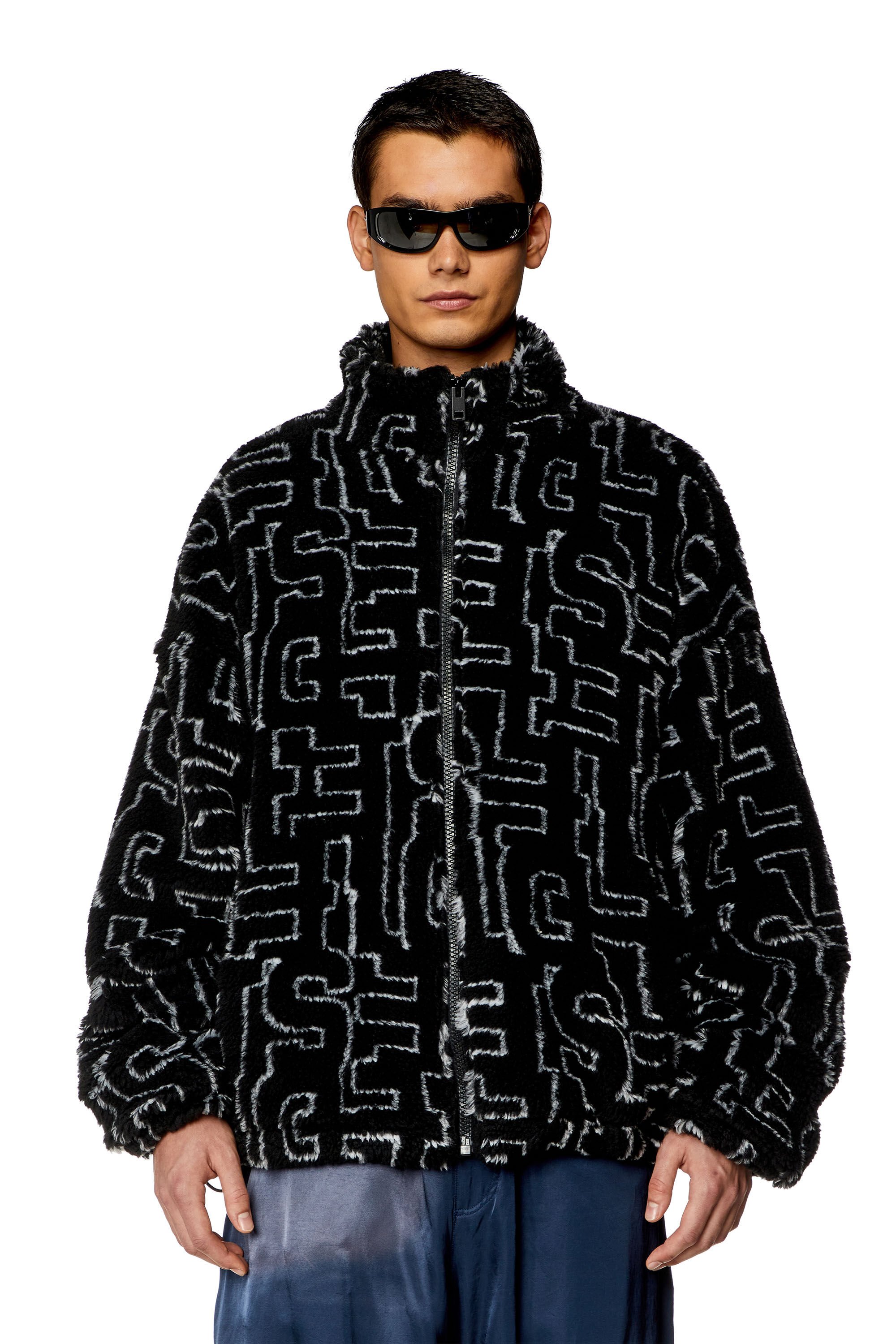 Diesel - S-LUCK, Man Teddy fleece jacket with Diesel monogram in Black - Image 3