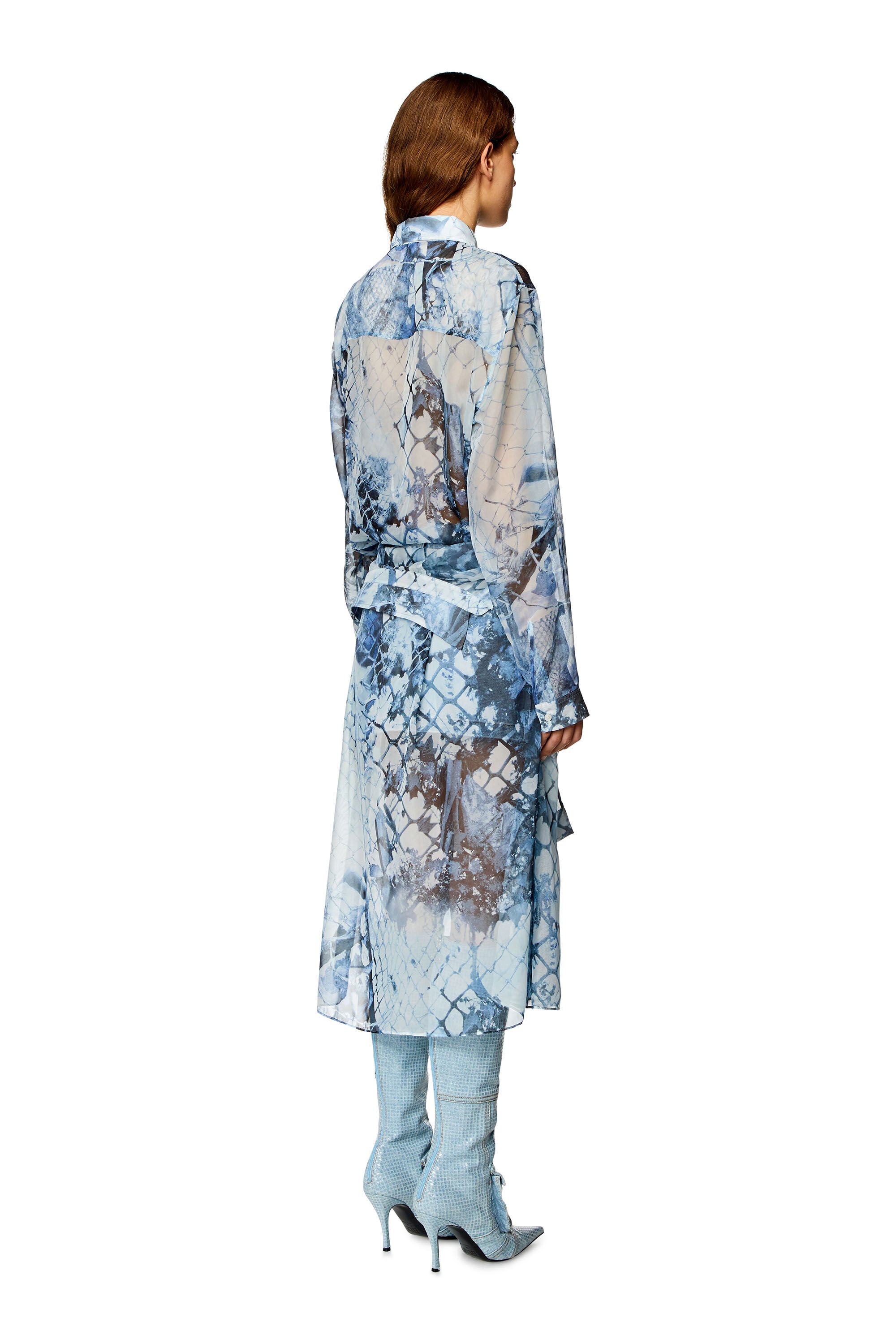 Women s Short shirt dress in chiffon and denim Blue Diesel