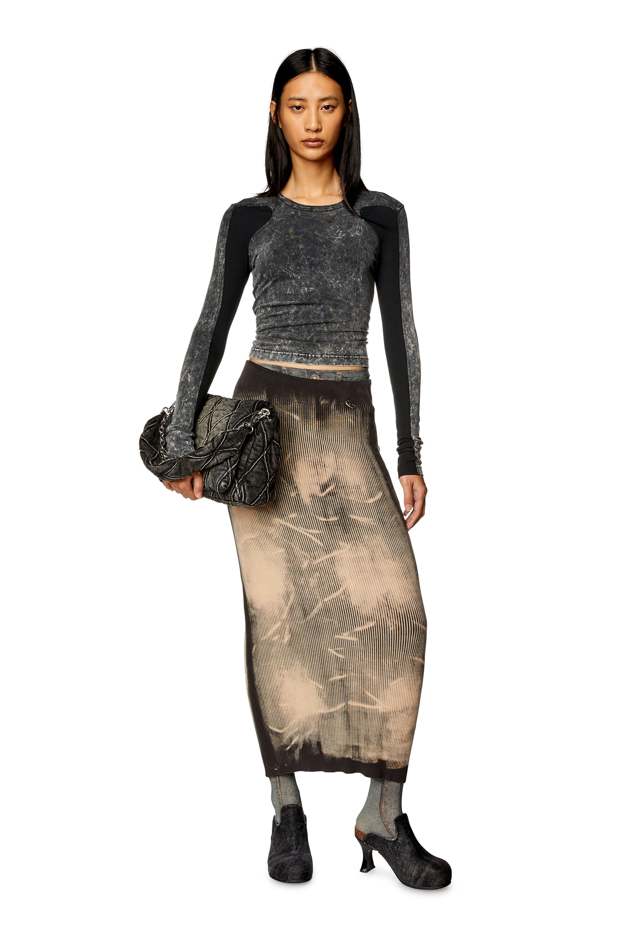 Women's Marbled top with ribbed sleeves | Black | Diesel