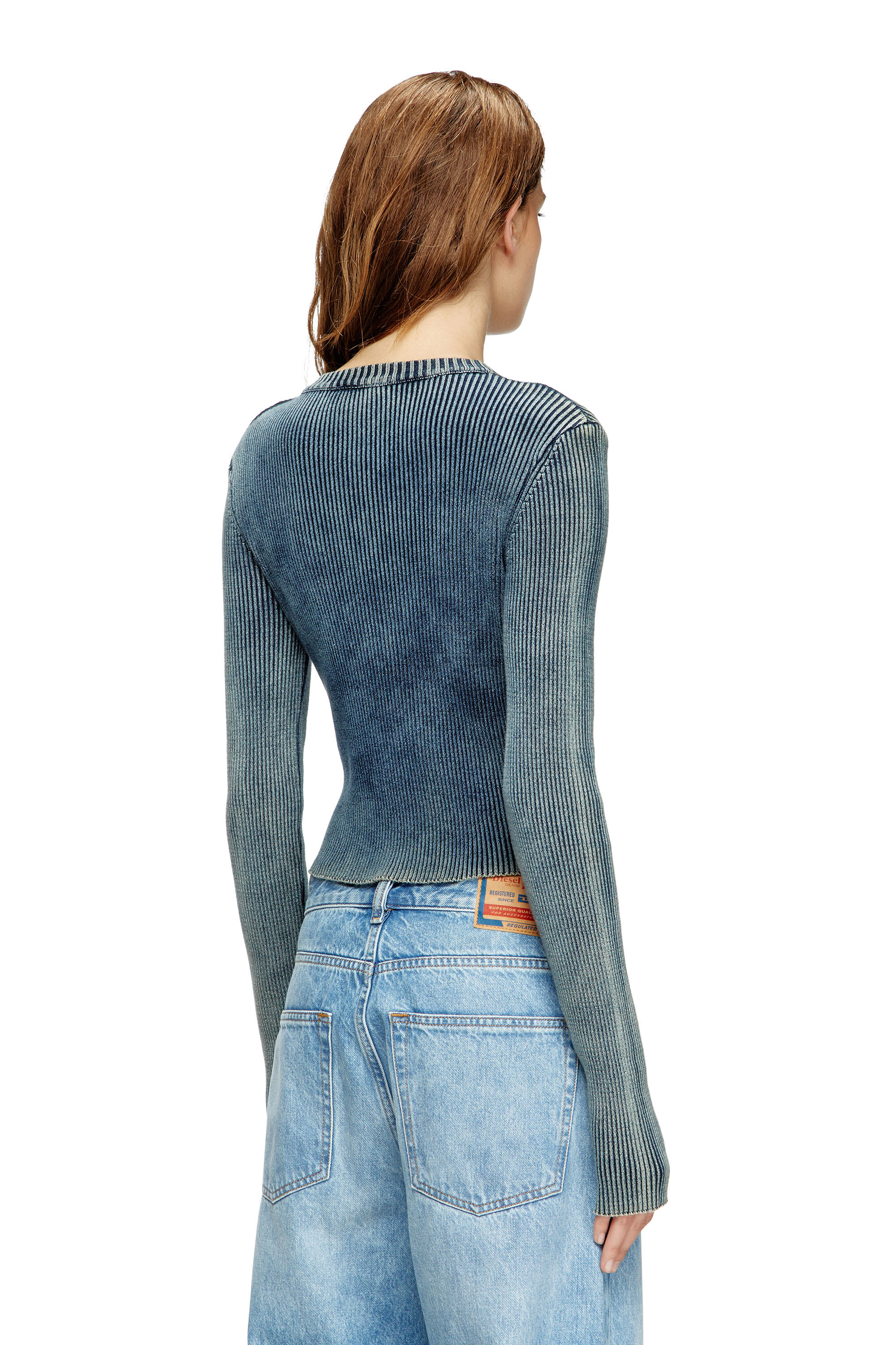 Diesel - M-ANCHOR-A, Camiseta tejida en canalé con Oval D Mujer in Azul marino - 5