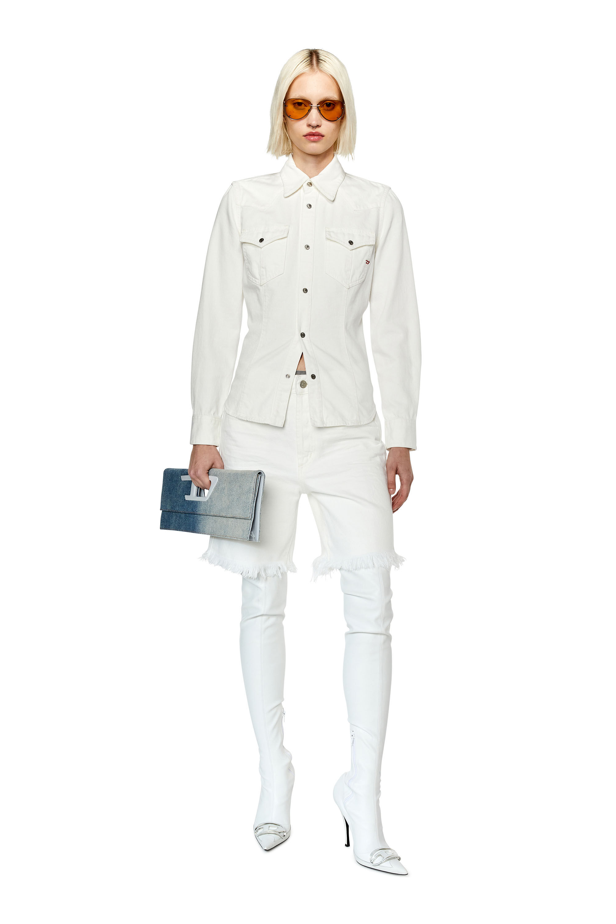 Women's Denim knee-length shorts | White | Diesel Women's Denim knee-length shorts | White | Diesel