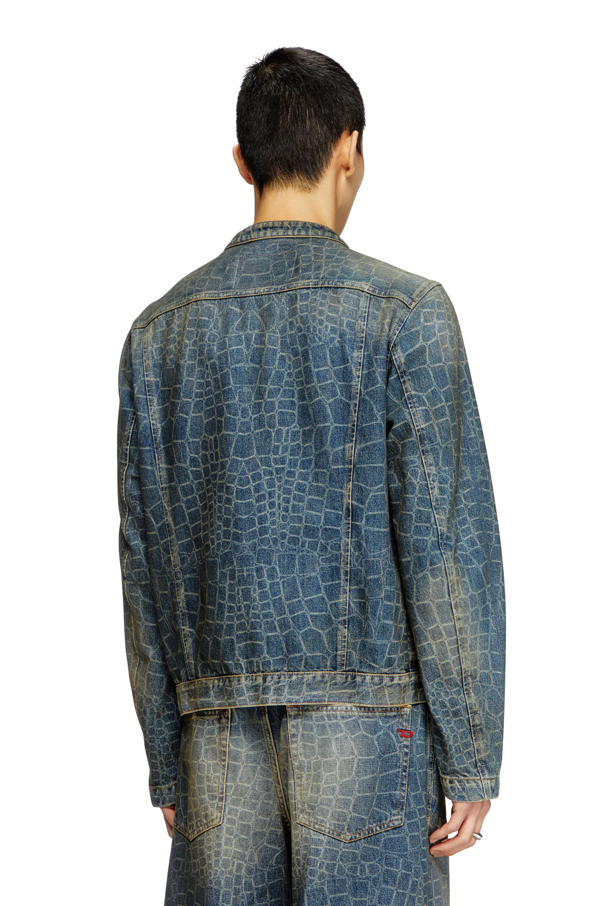 Diesel - CL-D-GLORY-SNAKE, Man's Moto jacket in snake-print denim in Dark Blue - 5