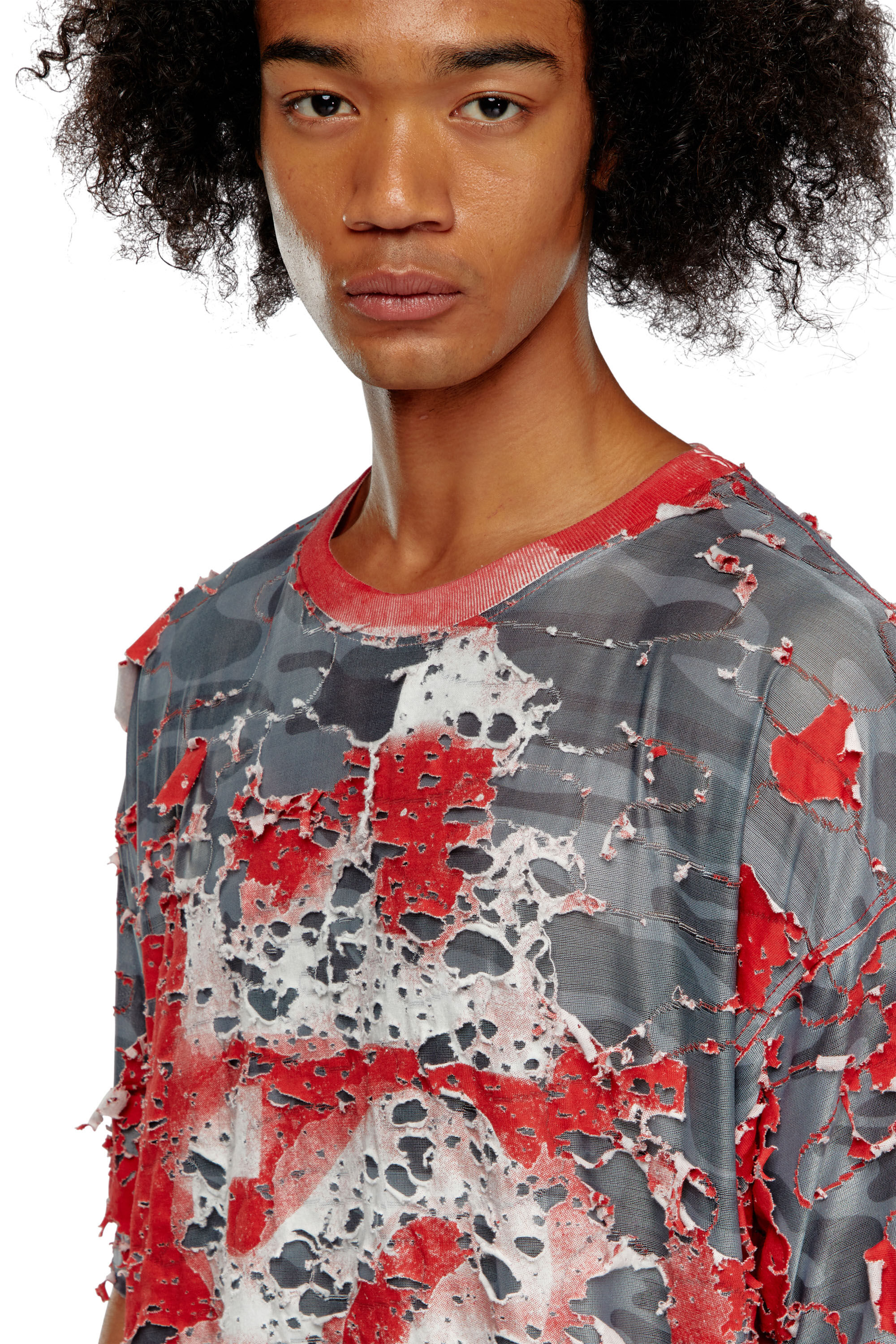 Men's Logo T-shirt in destroyed jersey | Red | Diesel