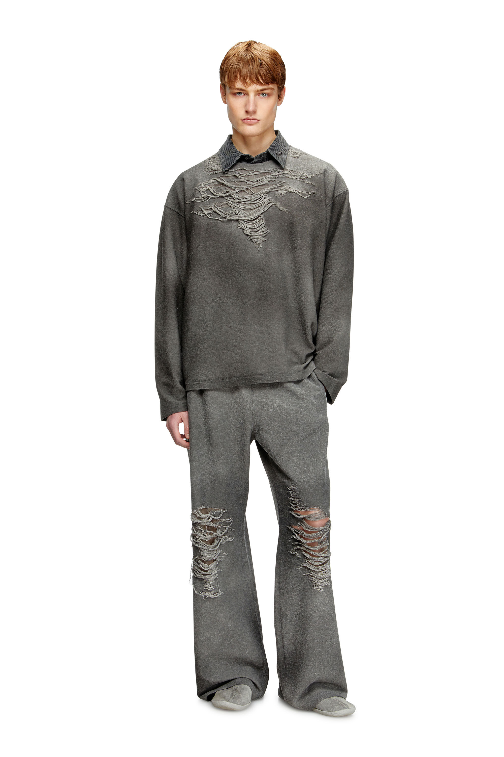Men's Track pants with distressed front | Grey | Diesel Men's Track pants with distressed front | Grey | Diesel