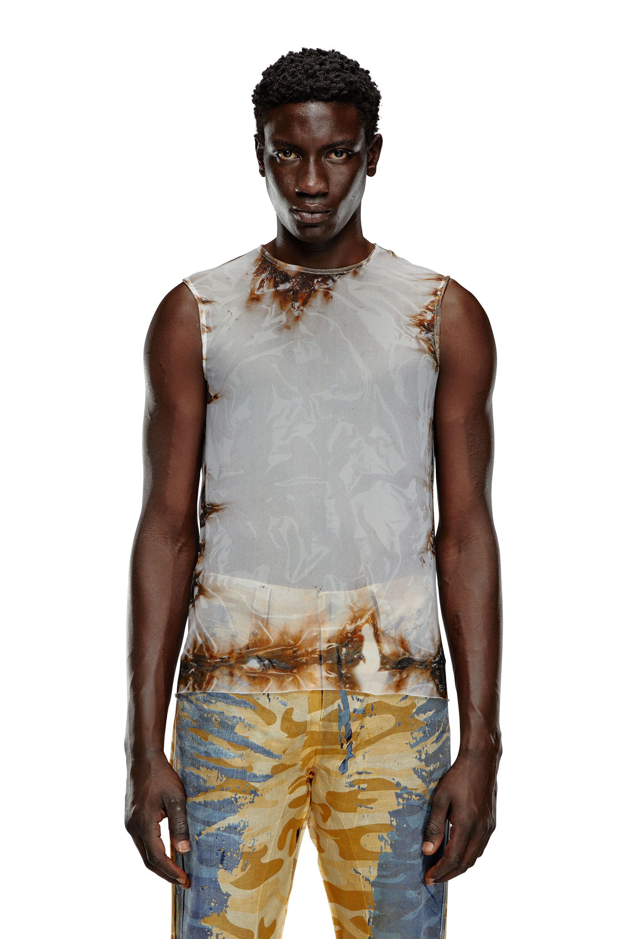 Top de tul con estampado de plastico en llamas Hombre Multicolor Diesel