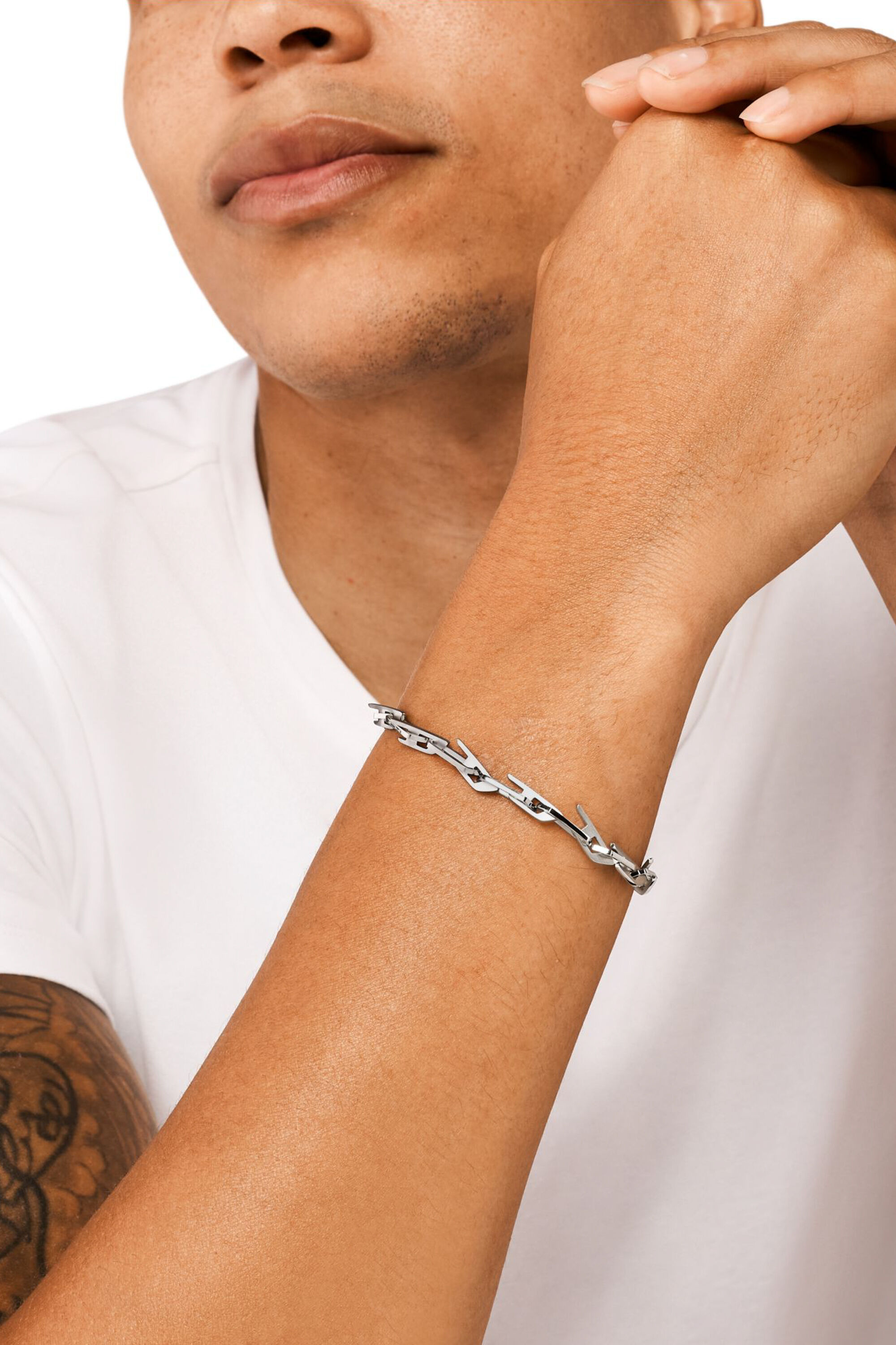 Women's Stainless Steel Interlocking D Logo Chain Bracelet | Silver | Diesel