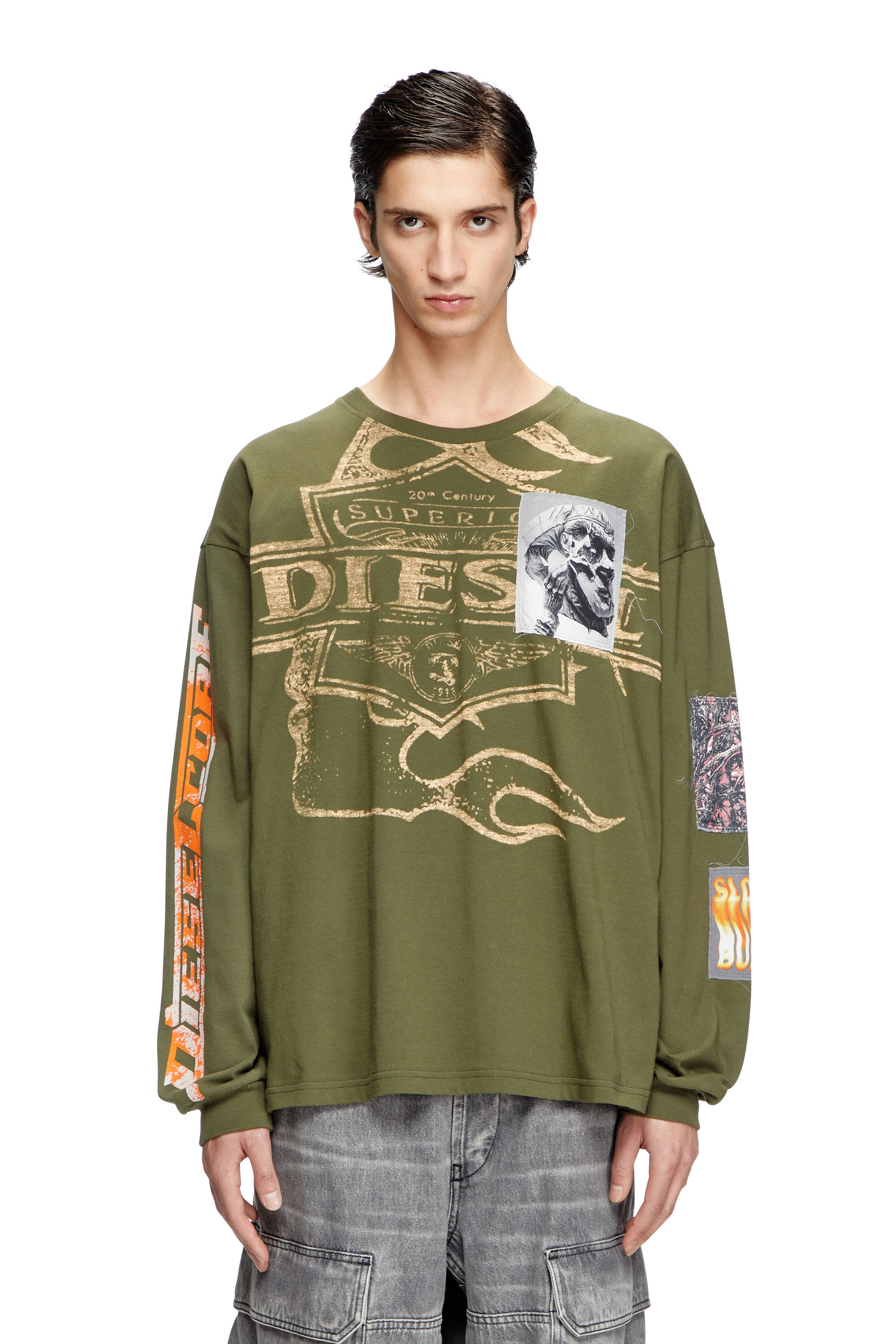 Men's Long-sleeve T-shirt with graphic patches | Green | Diesel