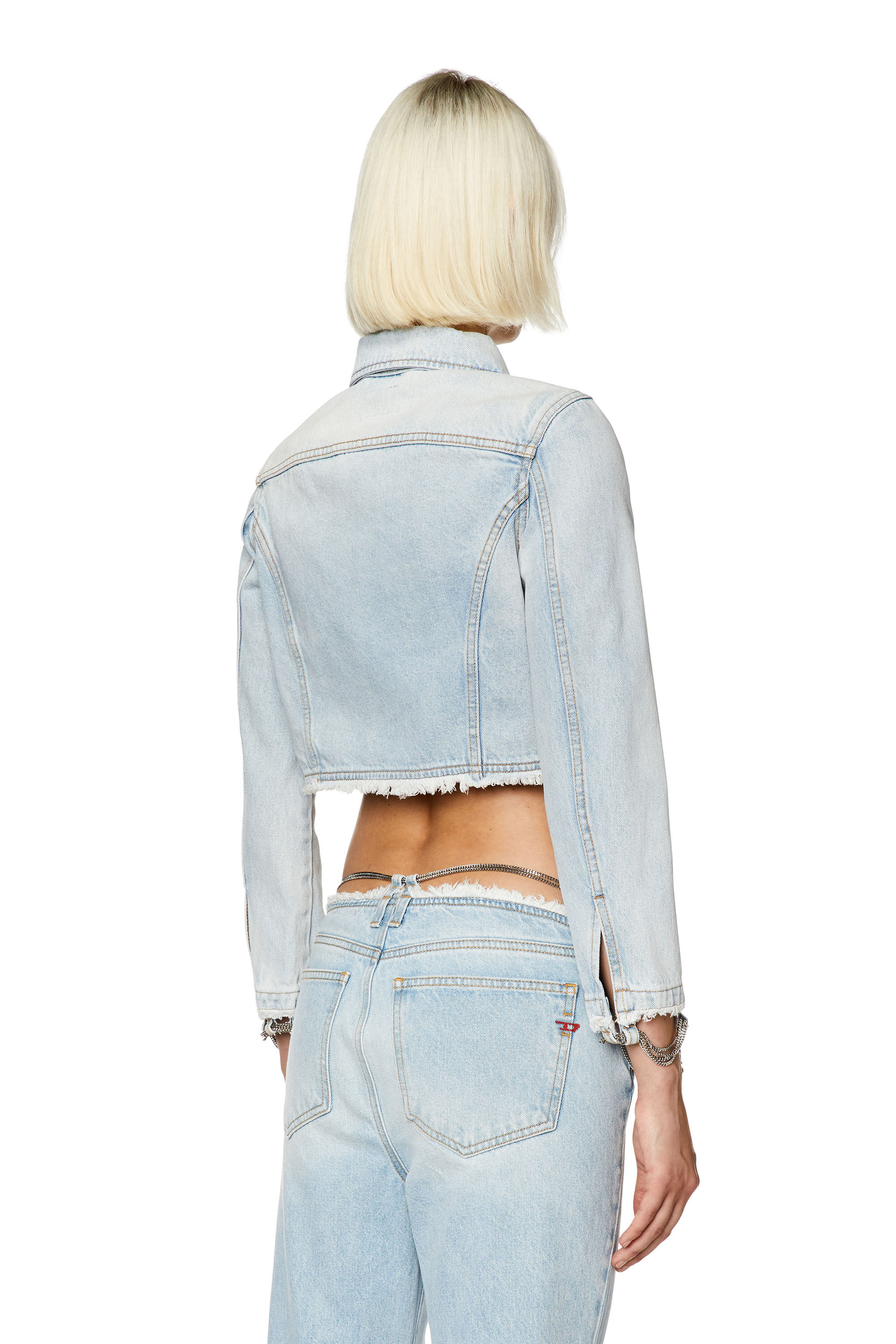 Women's Cropped denim jacket with chain detail | Blue | Diesel Women's Cropped denim jacket with chain detail | Blue | Diesel