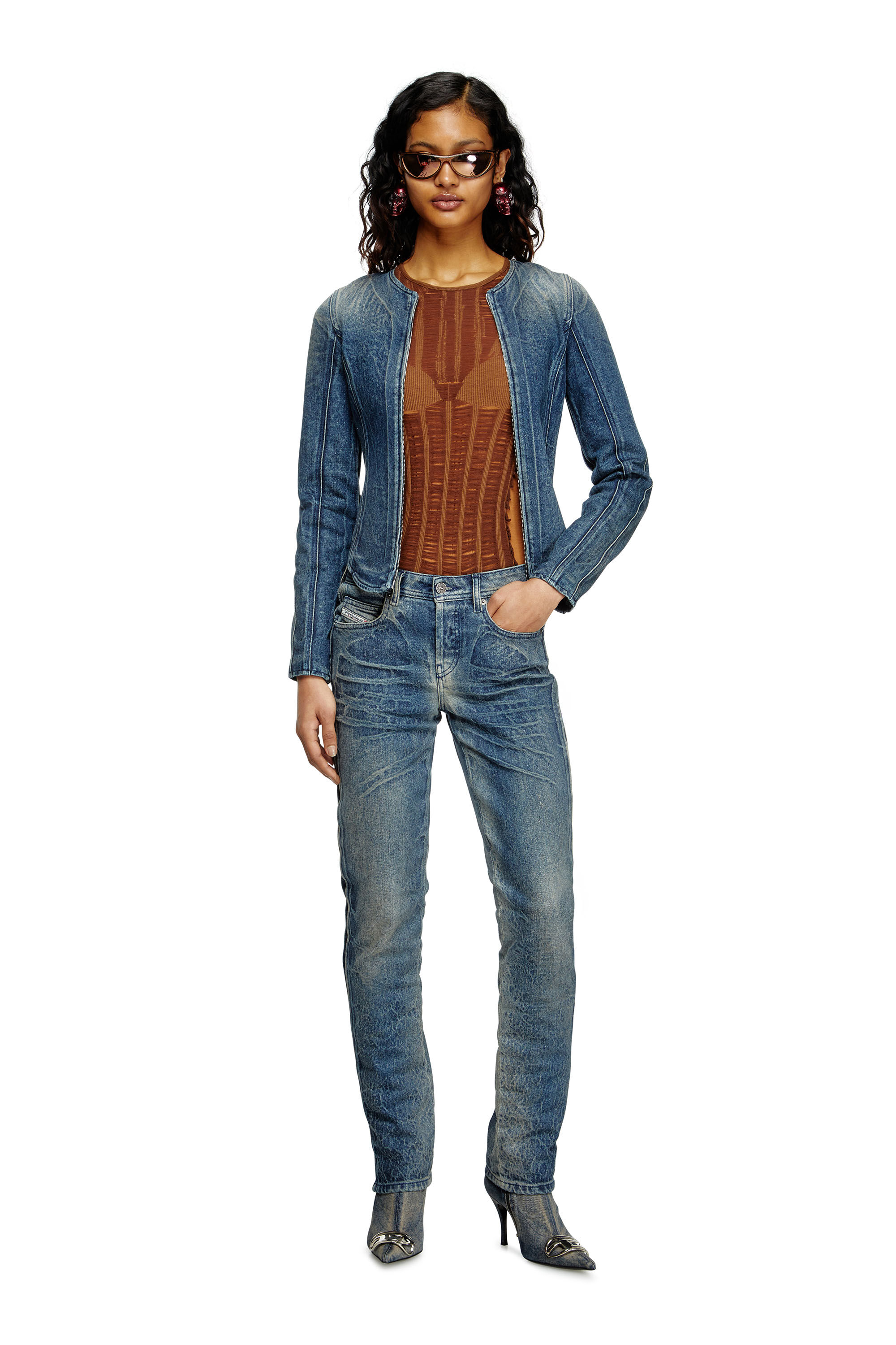 Diesel - M-CALAI-SS, Woman's Seamless T-shirt with lingerie illusion in null - 1