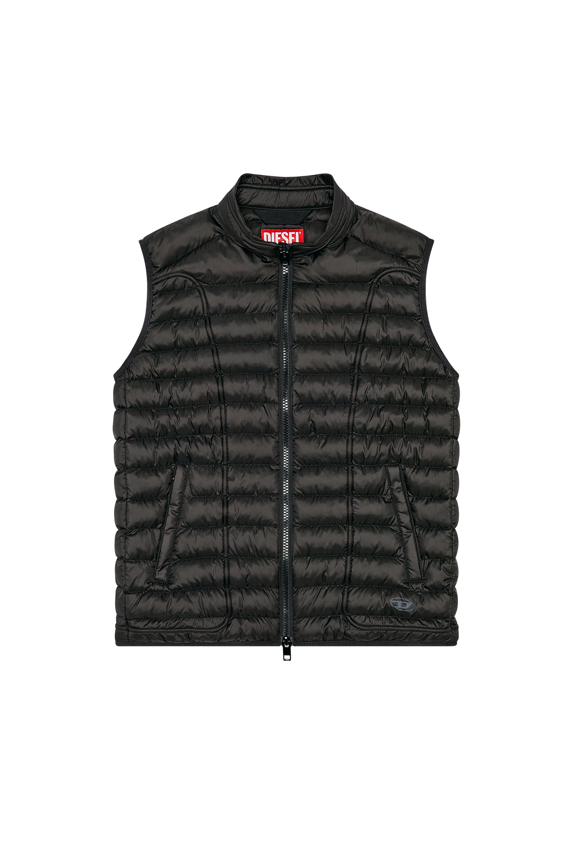 Diesel - W-HAWKYL-SL, Man's Padded nylon vest with piping in Black - 2