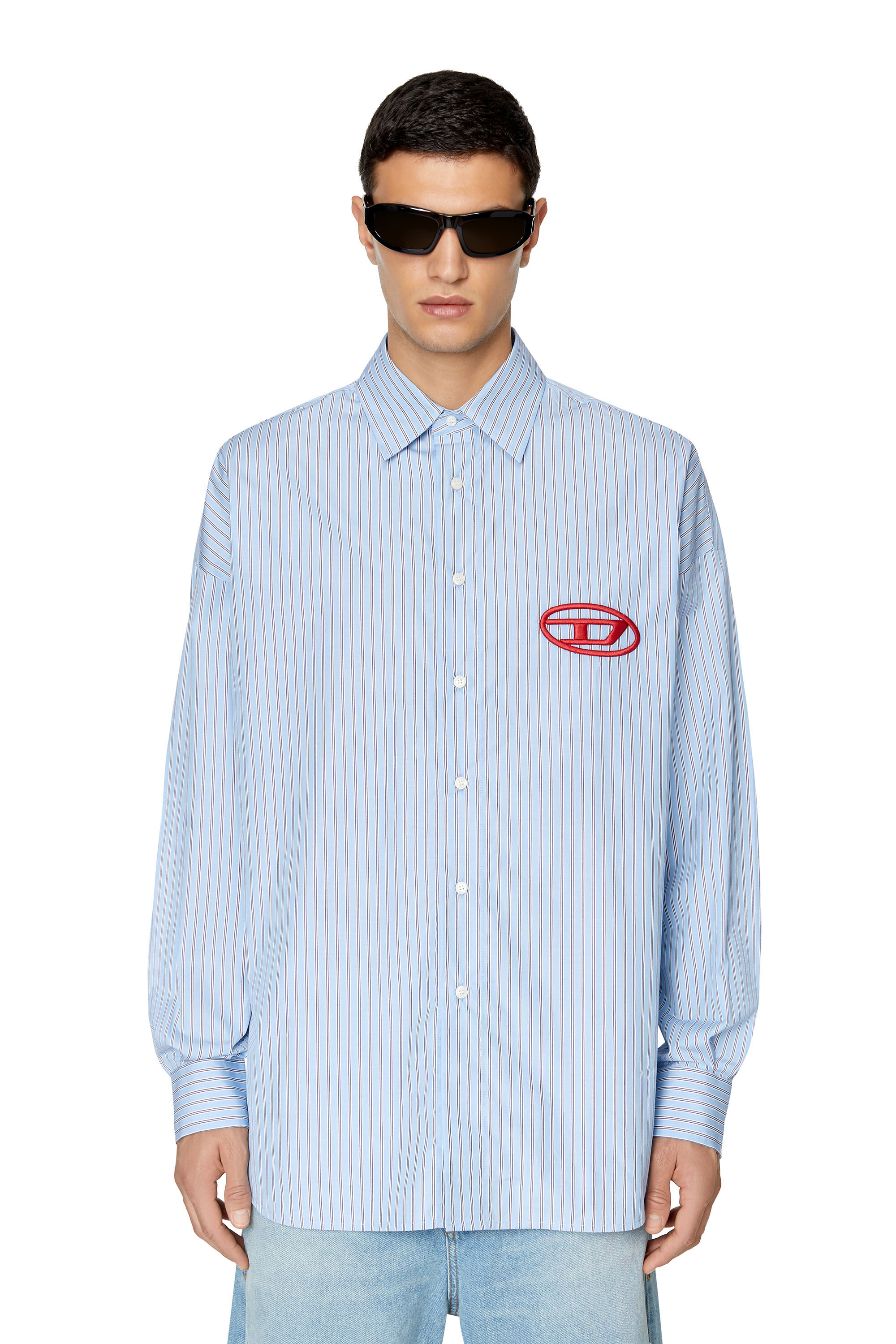 S-DOUBLY-STRIPE-NW Man: Striped shirt with logo embroidery | Diesel