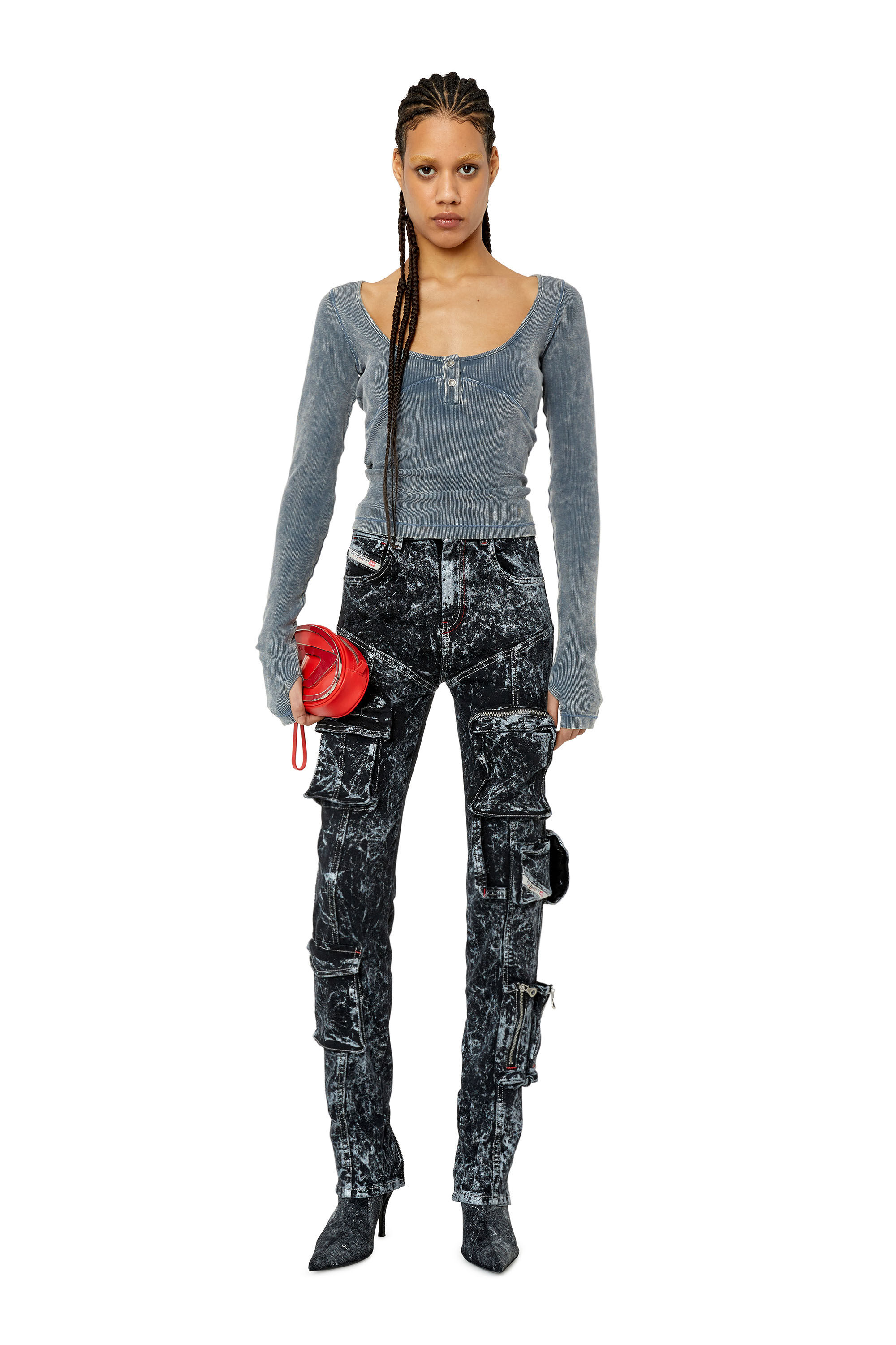 Diesel - Skinny Jeans 1984 Slandy-High 0EMAZ Mujer, Negro/Gris oscuro - 1