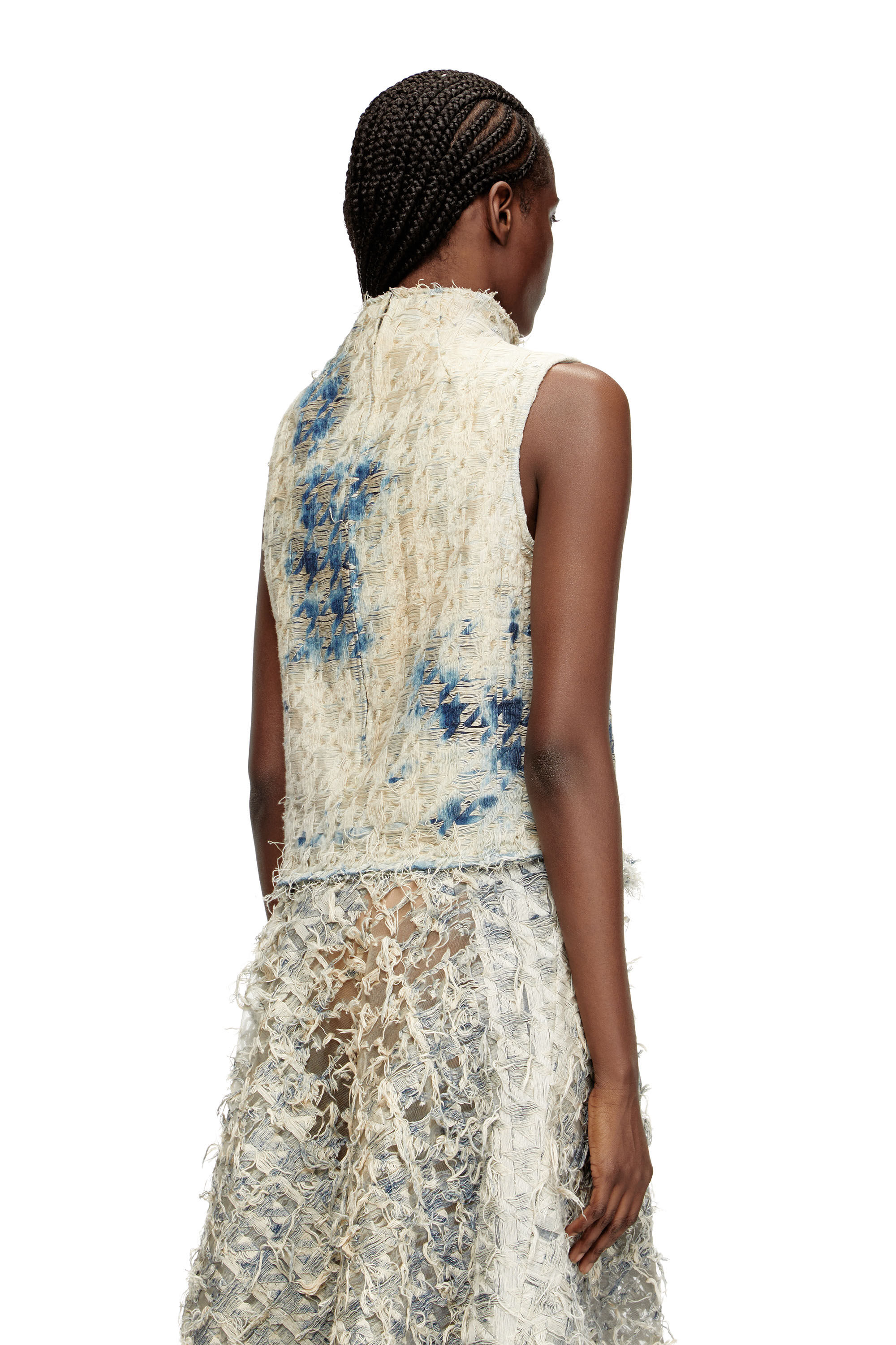 Diesel - DE-TAPI-FSH2, Woman's Sleeveless top in houndstooth-weave denim in Medium blue - 5