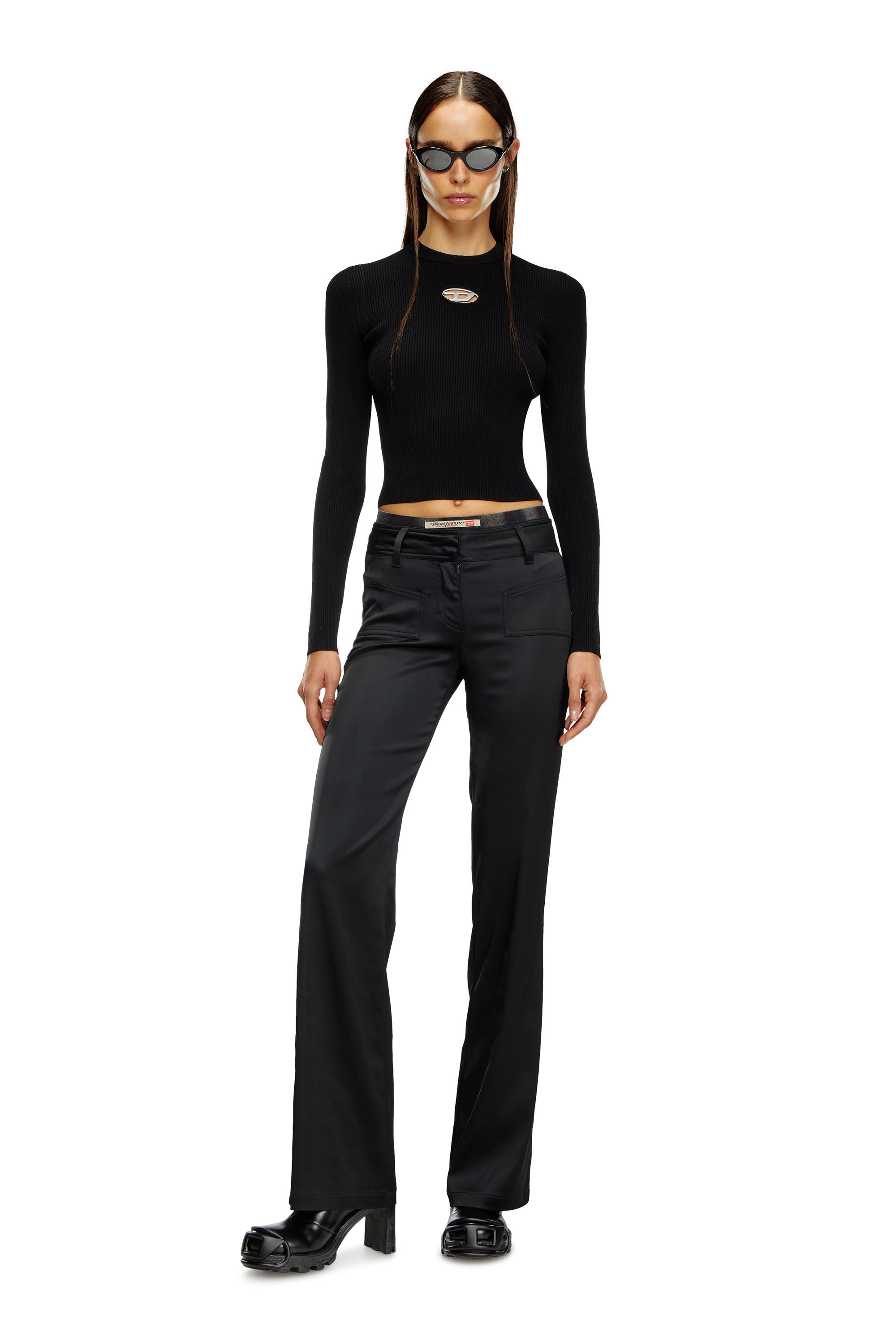 DIESEL ウィメンズ 長袖トップ T-RIBS Women's Rib-knit viscose-blend top with Oval D | Red | Diesel