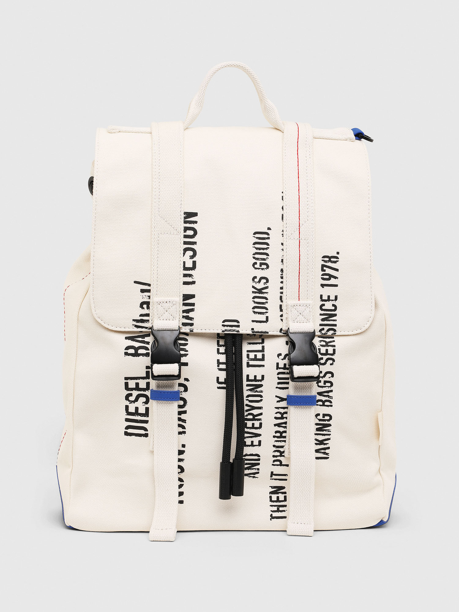 VOLPAGO BACK Man: Buckled backpack with dictionary print | Diesel