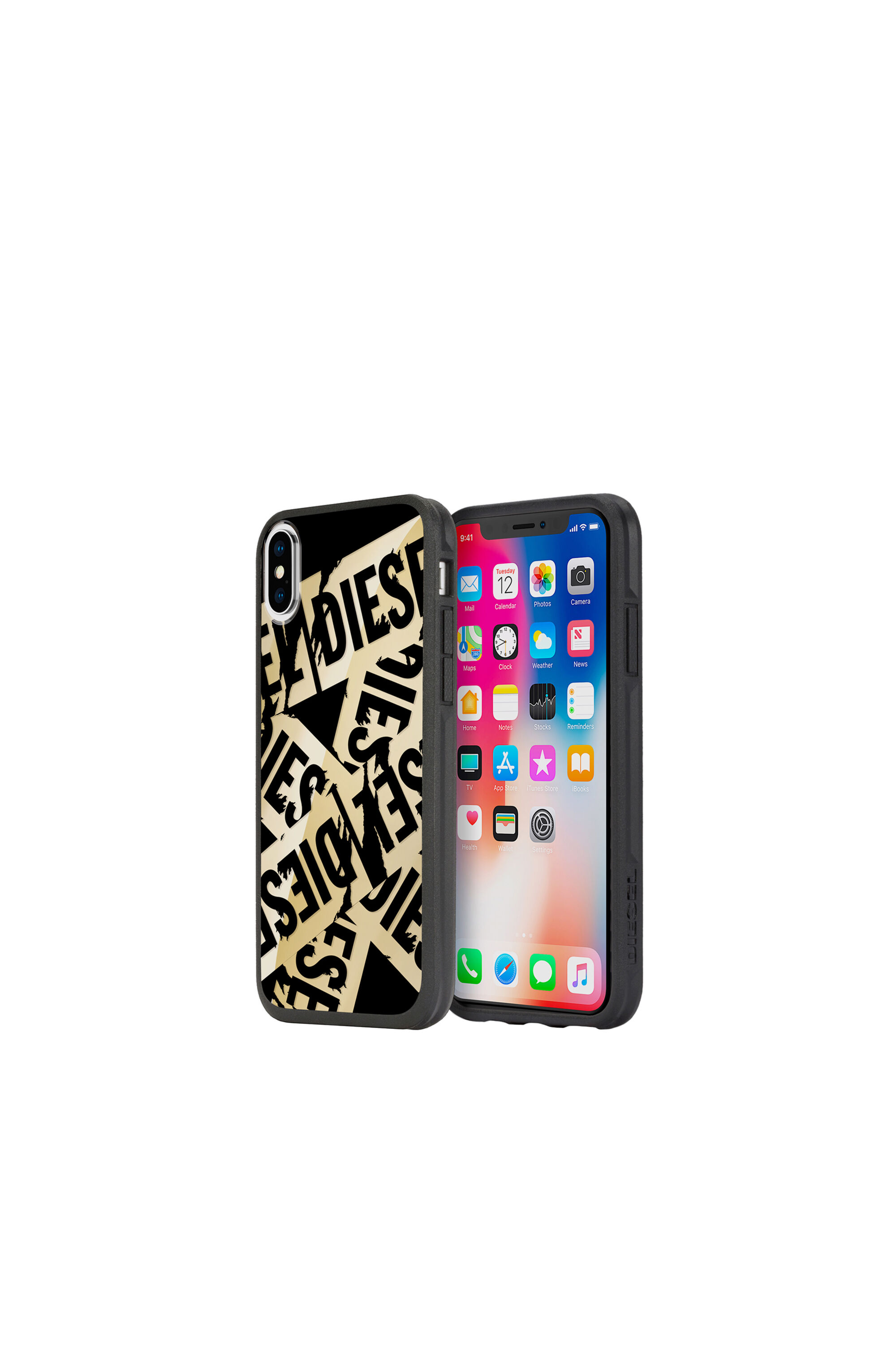 Diesel - MULTI TAPE GOLD/BLACK IPHONE X CASE, Funda con motivo de cintas en negro y dorado para iPhone X Unisex in Dorado - 1