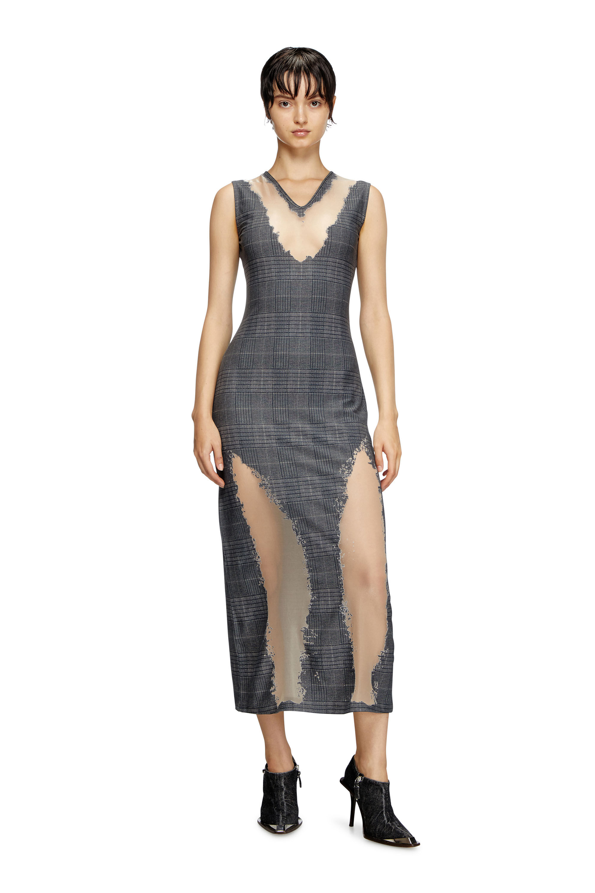 Women's Checked dress with devoré sweat stains | Grey | Diesel