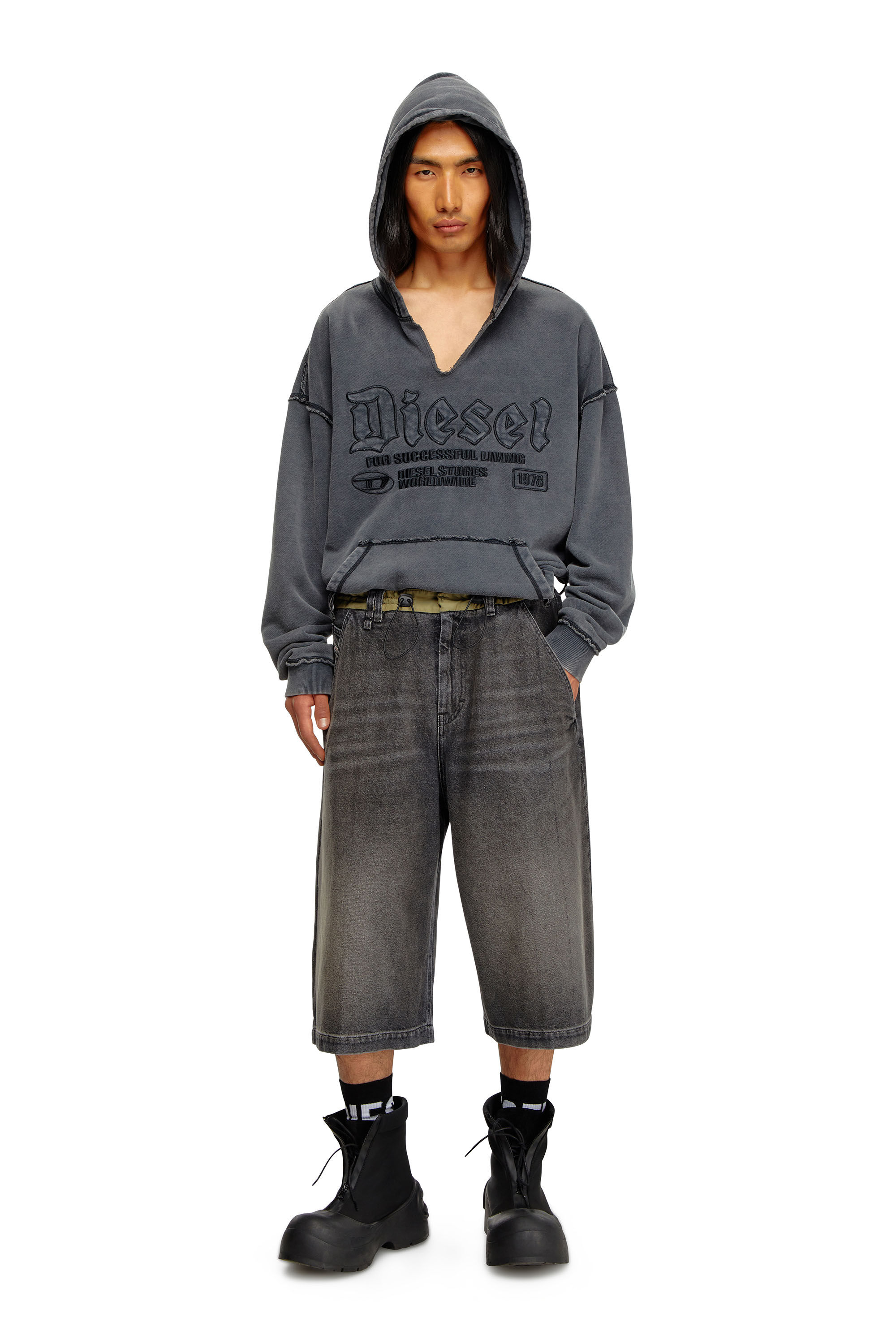 Diesel - D-ANDRE-SHORT-S, Man's Loose bermuda shorts in denim and nylon in Black - 1