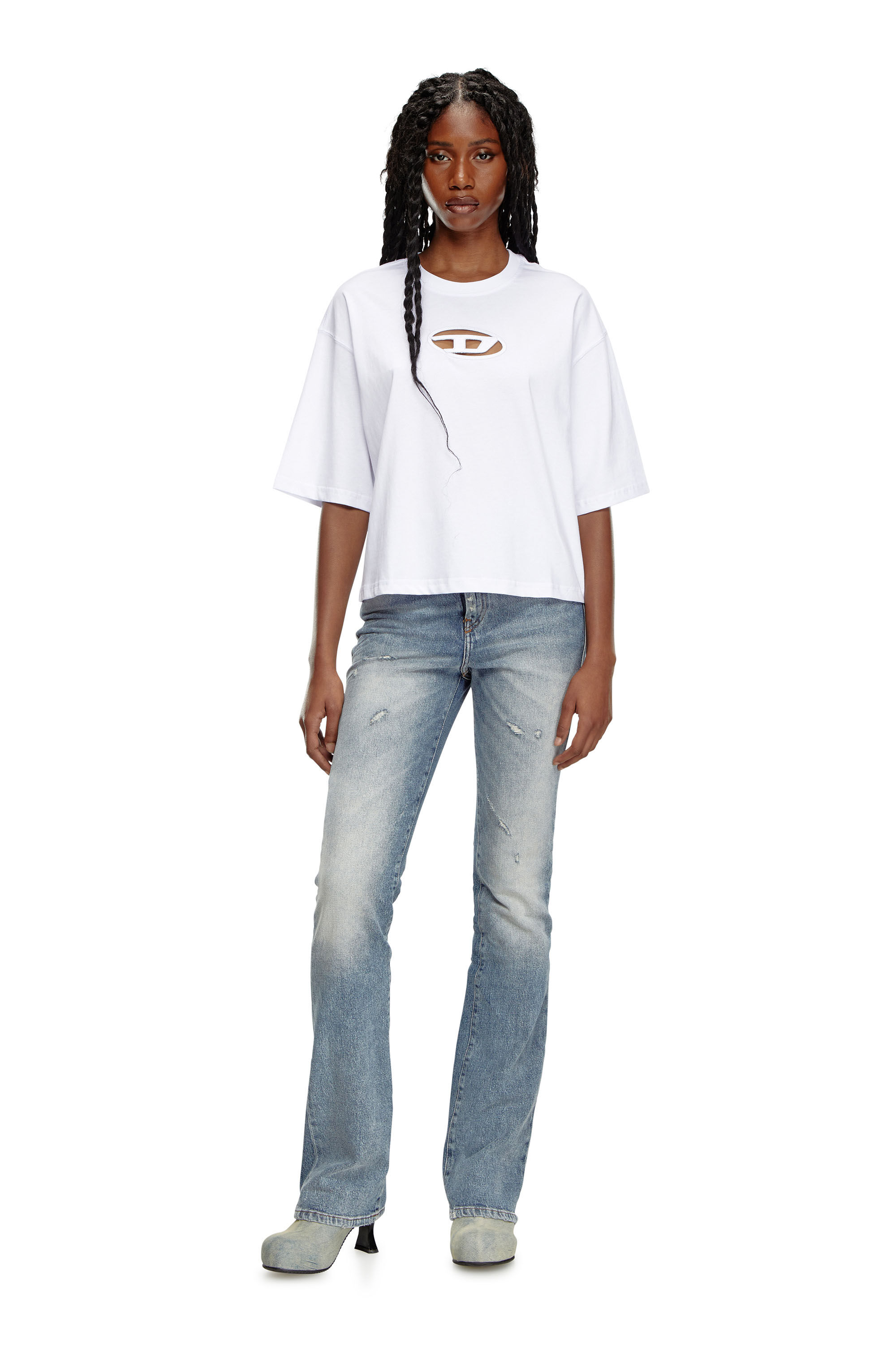 Women's Boxy T-shirt with cut-out Oval D logo | White | Diesel