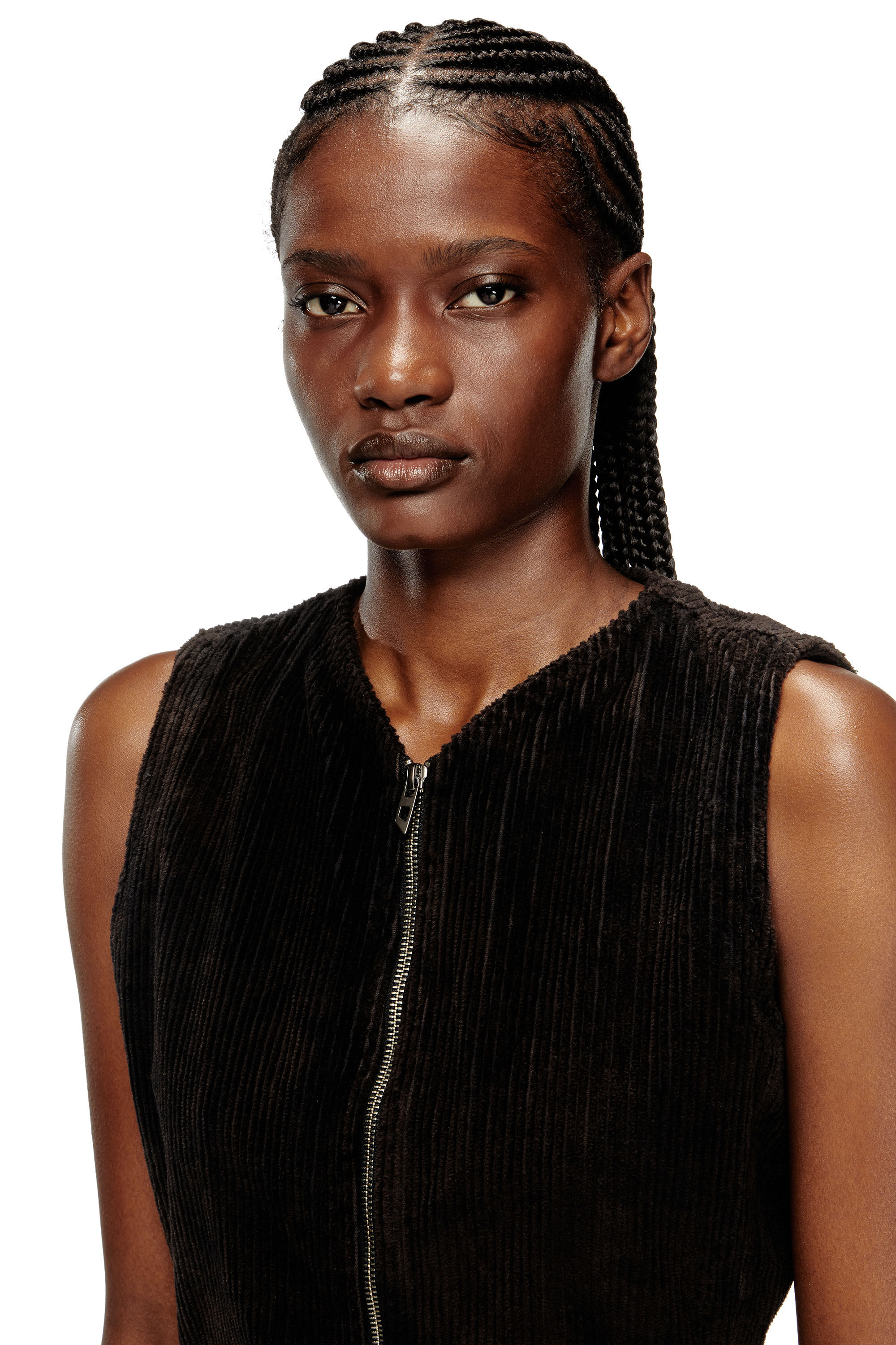 Diesel - D-ENEA, Vestido corto de algodón con cremallera frontal Mujer in Negro - 5
