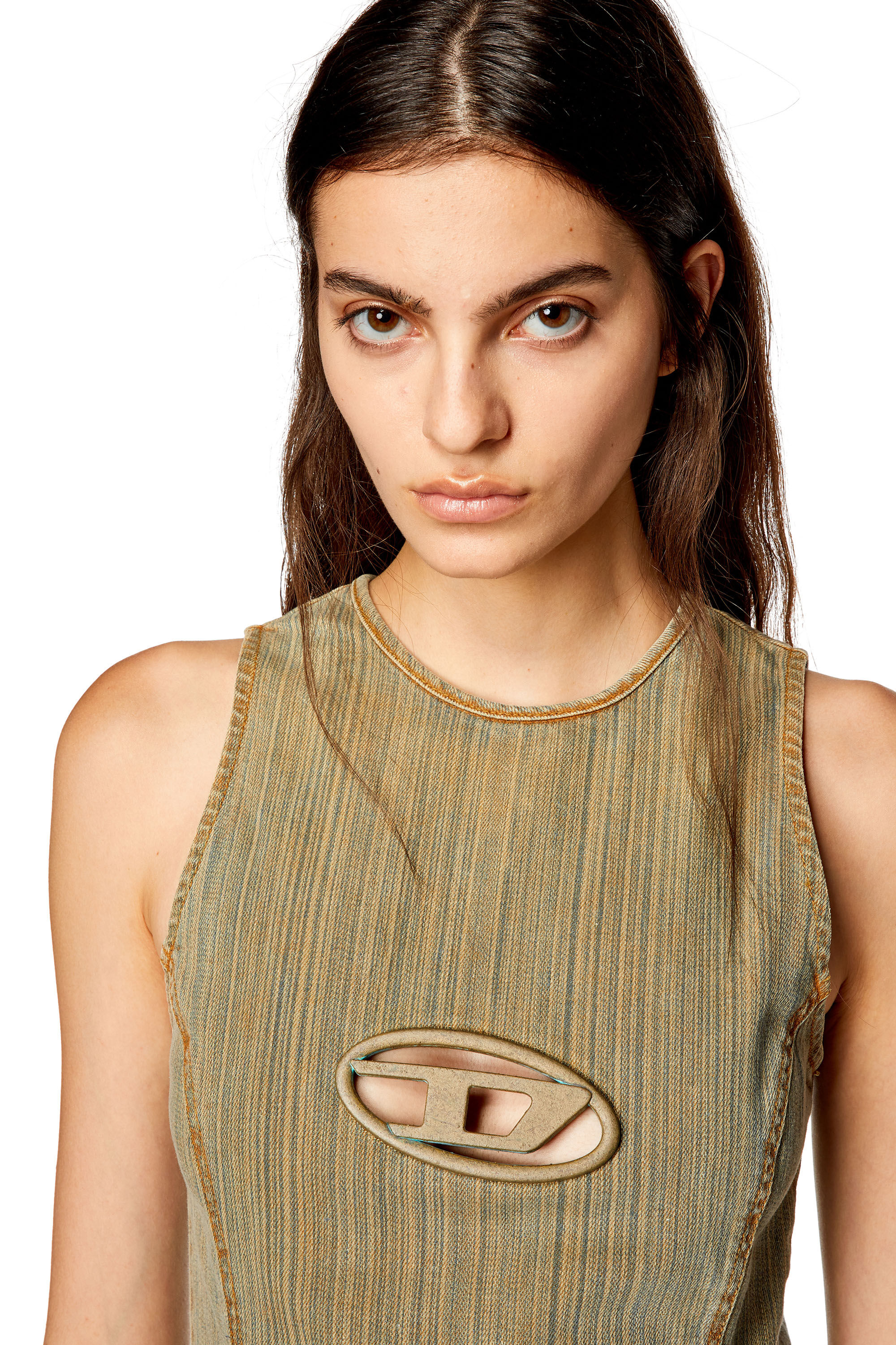 Women's Denim mini dress with plaque | Multicolor | Diesel Women's Denim mini dress with plaque | Multicolor | Diesel