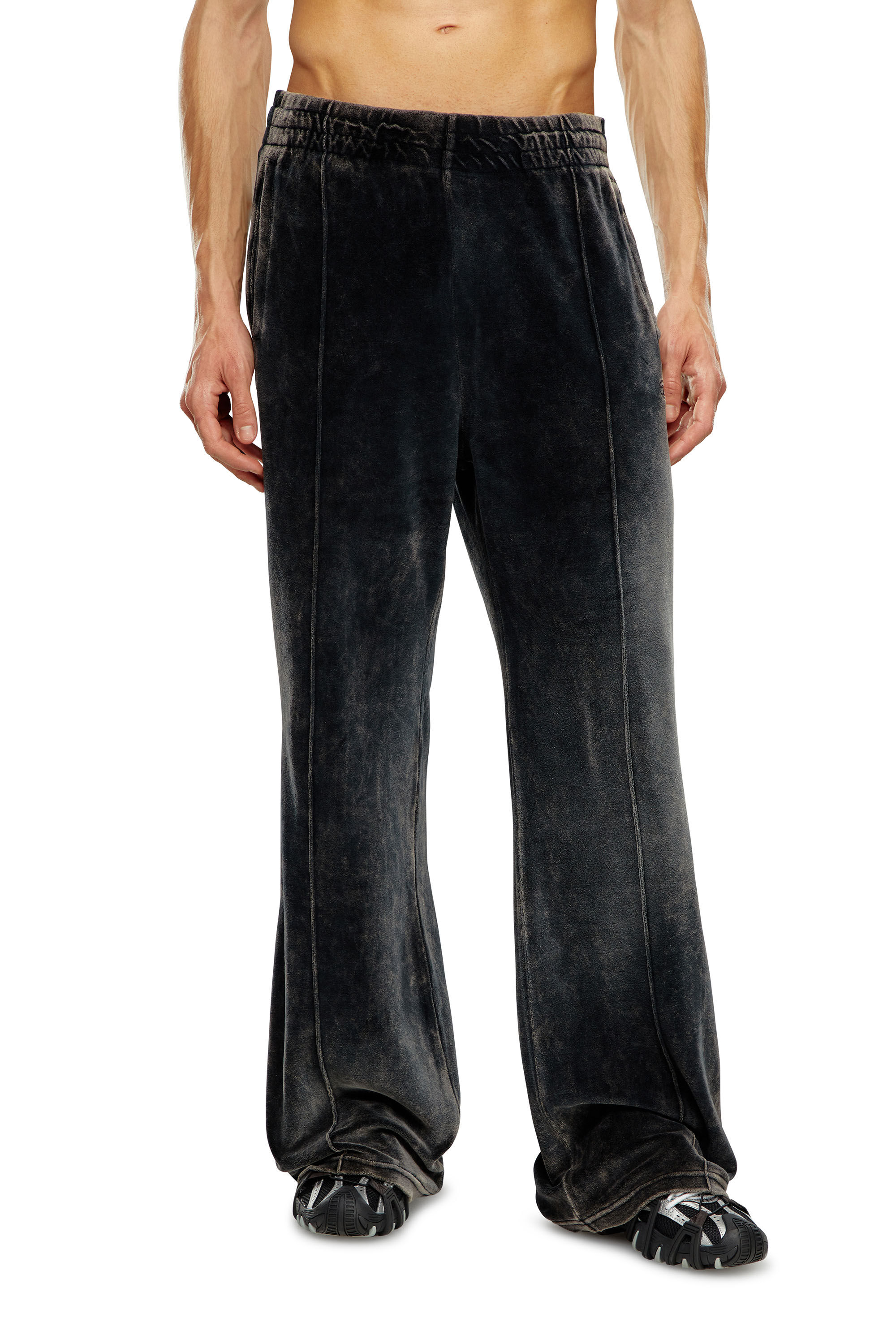 Men's Acid-wash chenille wide-leg sweatpants | Black | Diesel