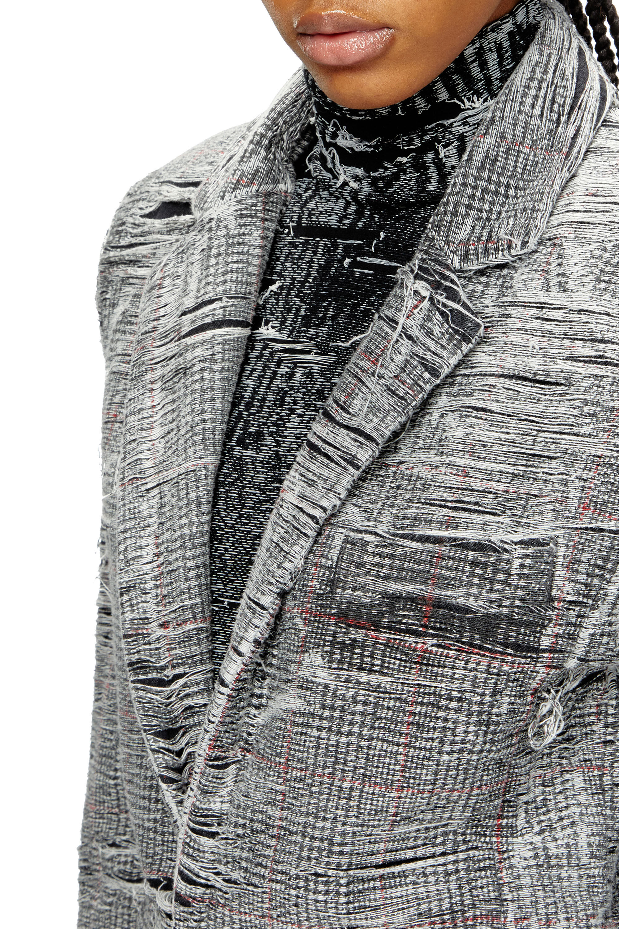 Women's Blazer in distressed Prince of Wales denim | Grey