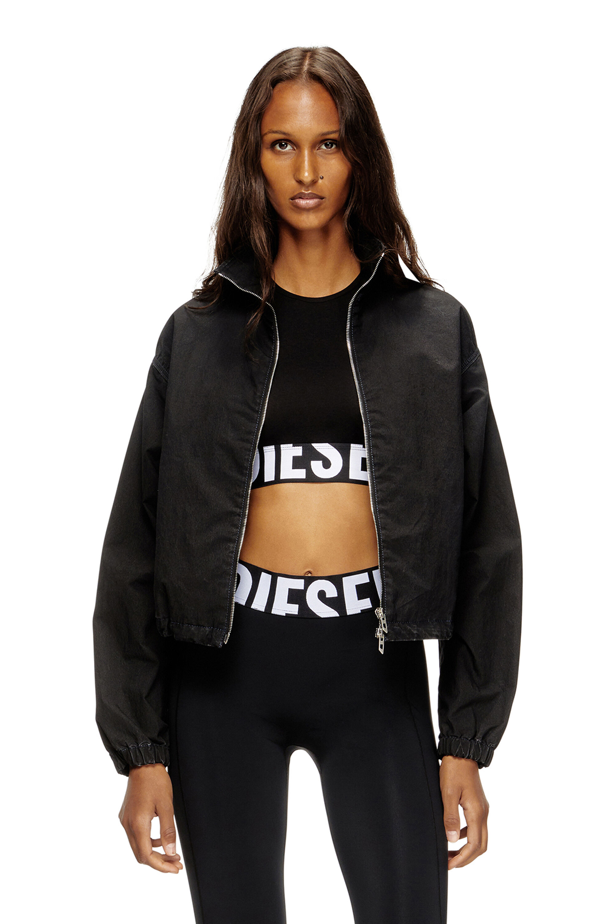 Diesel - ADA-D-POP, Woman's Cropped tank top with cut-off logo in Black - 4