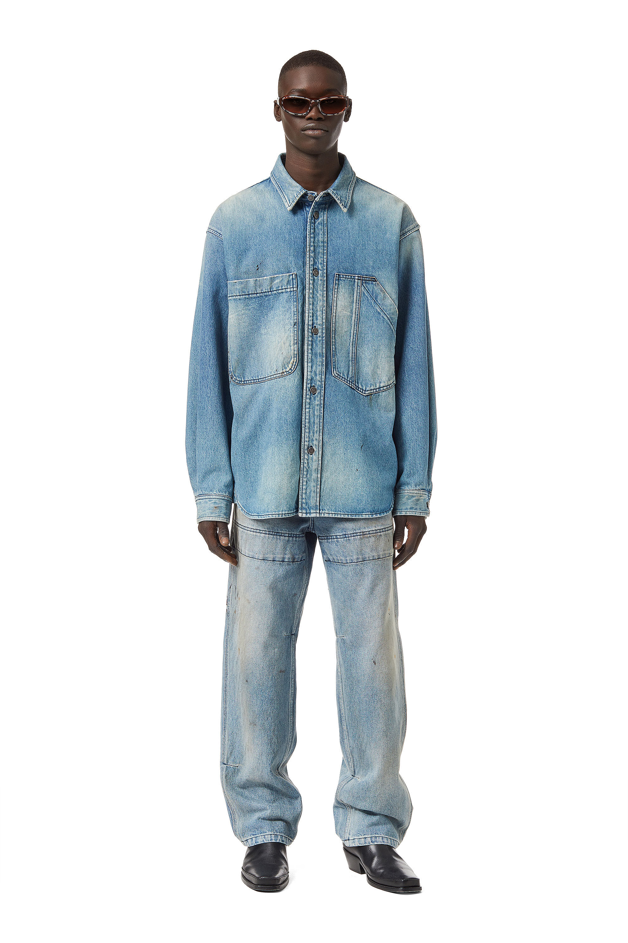 D-MOUNT-SP Man: Denim shirt with dirty effects | Diesel