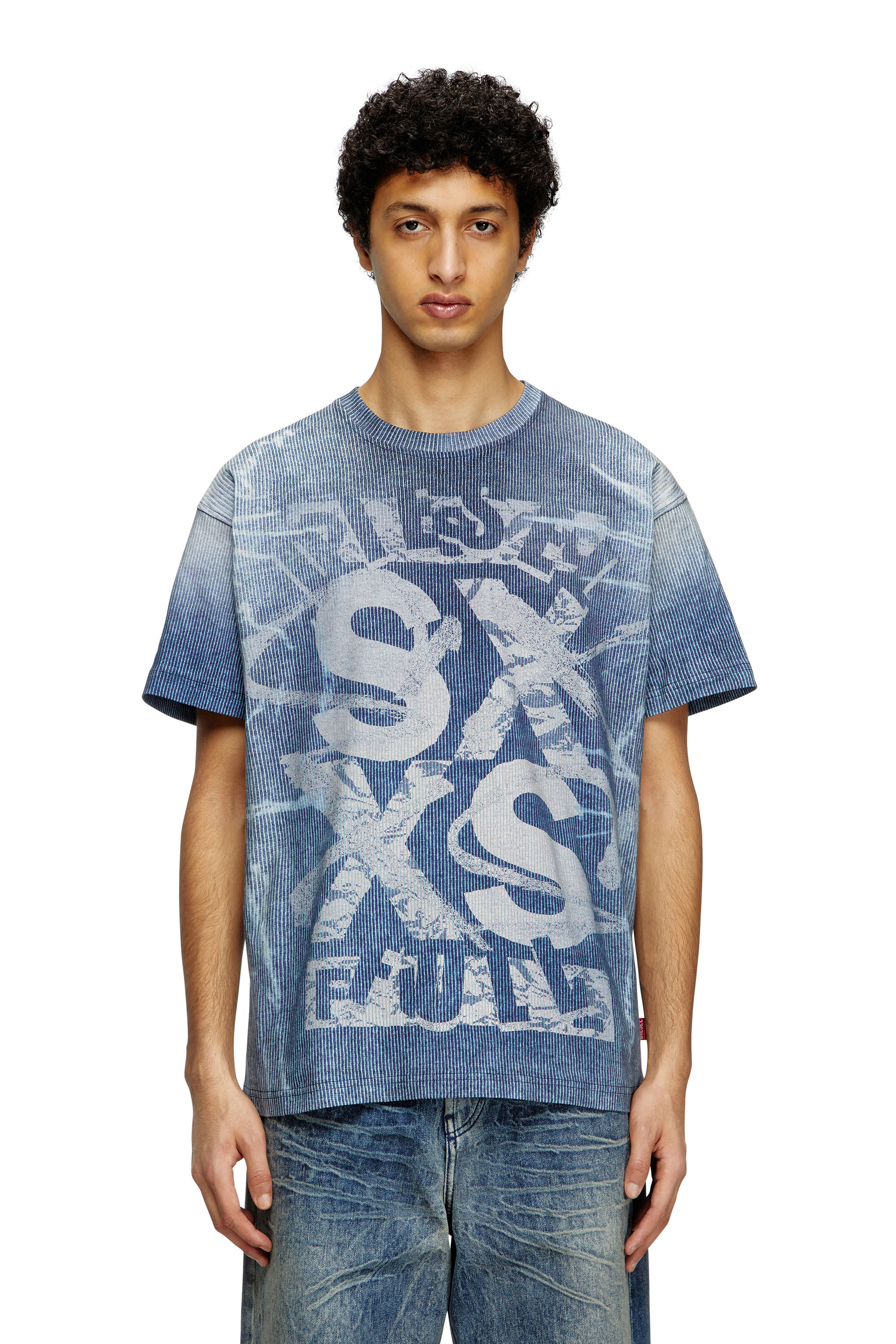 Diesel - T-NORM-R3, Man's T-shirt with rib-knit print in Blue - 3