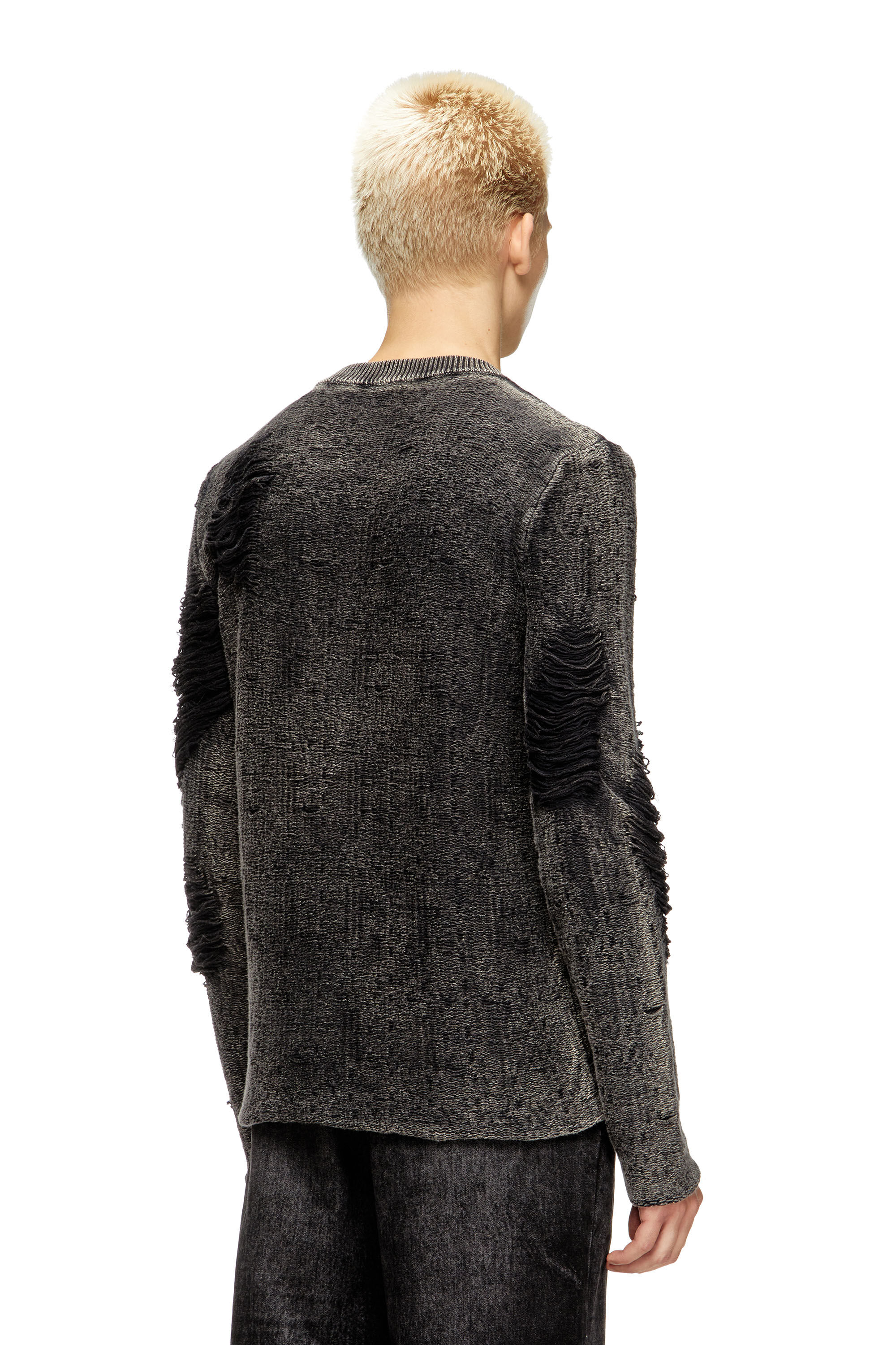 Diesel - K-FJORDI-ROUND, Jersey destruido con hilos flotantes Hombre in Negro - 4