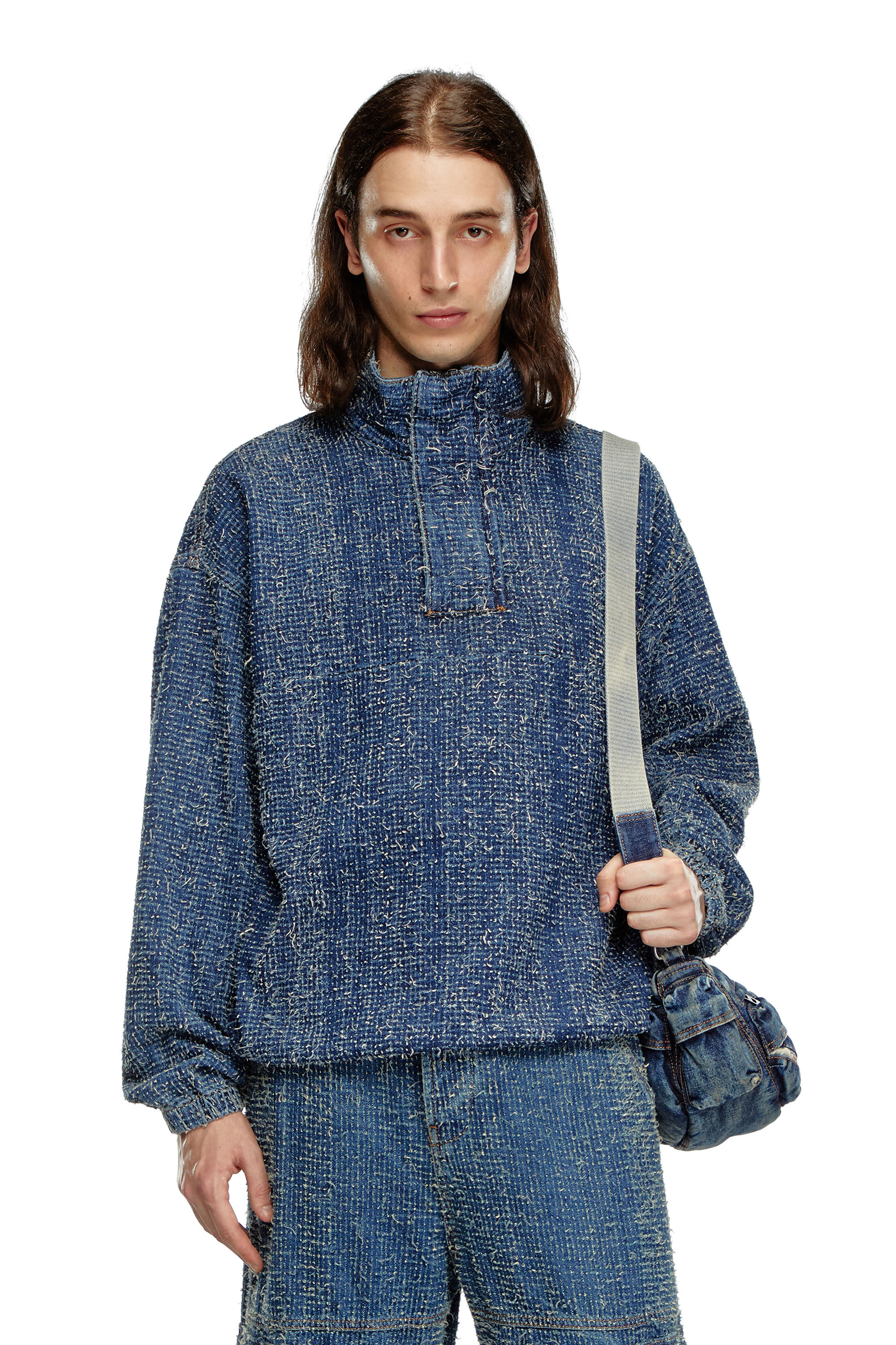 Women's Pullover jacket in bouclé denim | Blue | Diesel