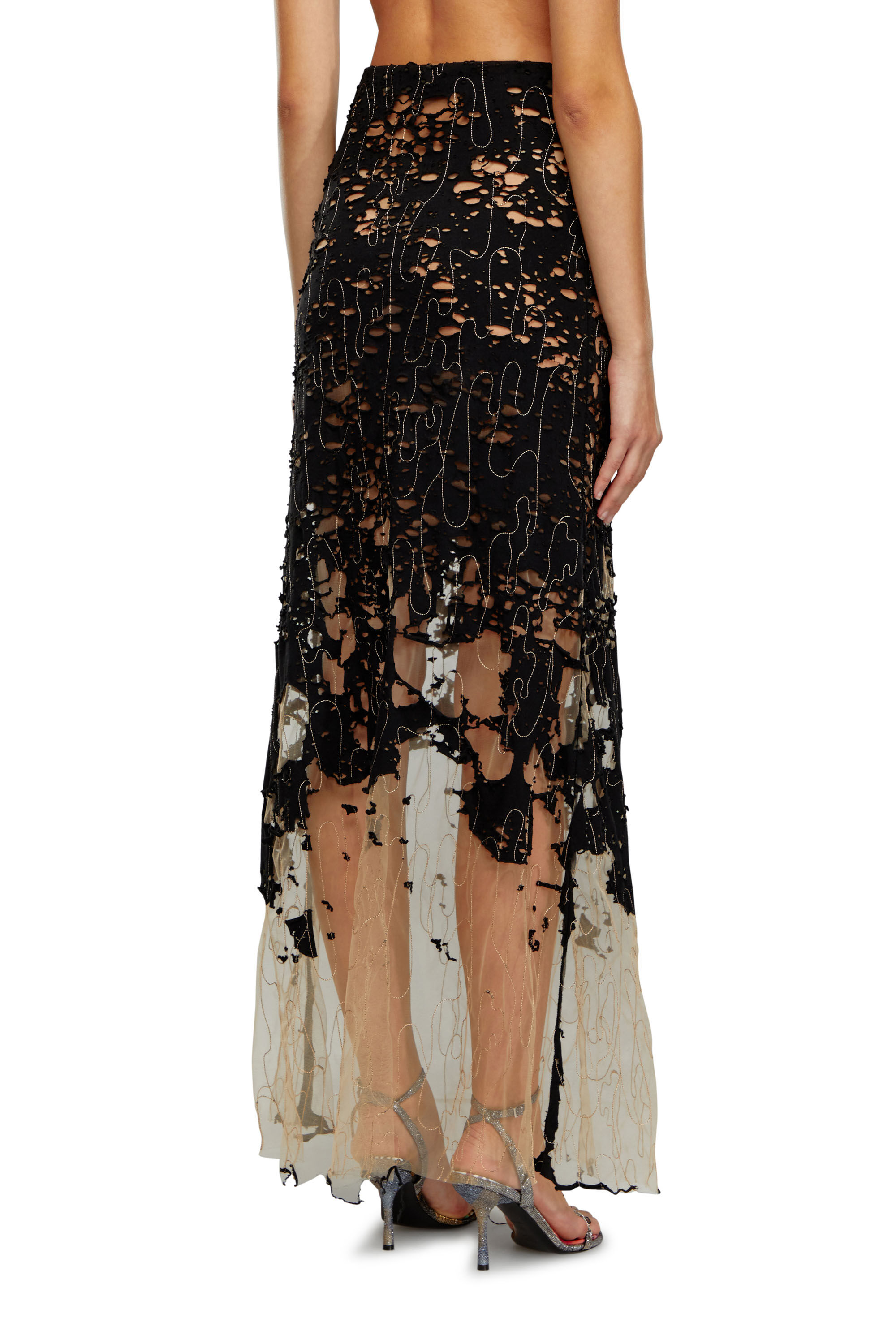 Women's Long devoré skirt in tulle and jersey | Black | Diesel