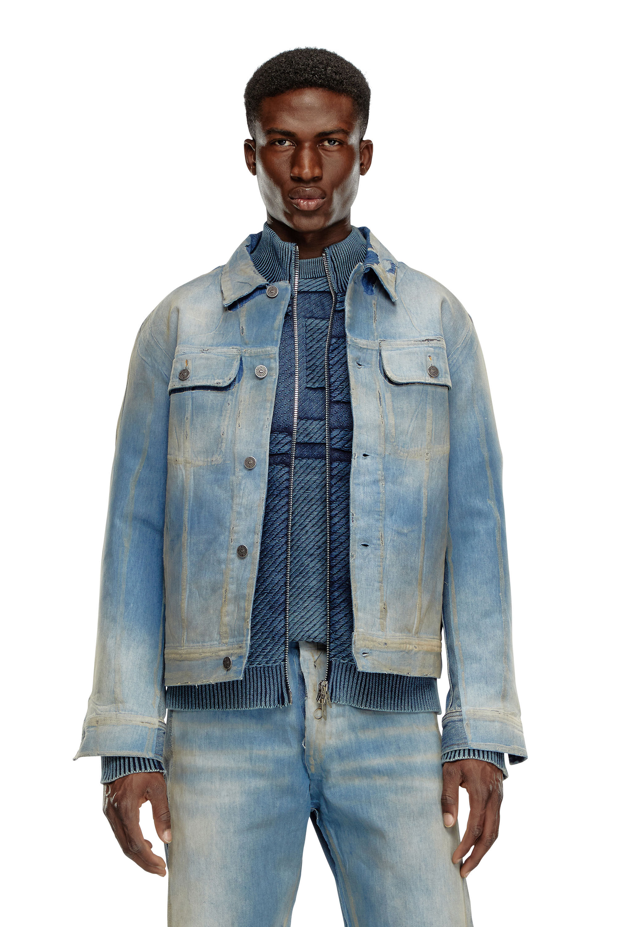 Men's Trucker jacket in peel-off denim | Blue | Diesel