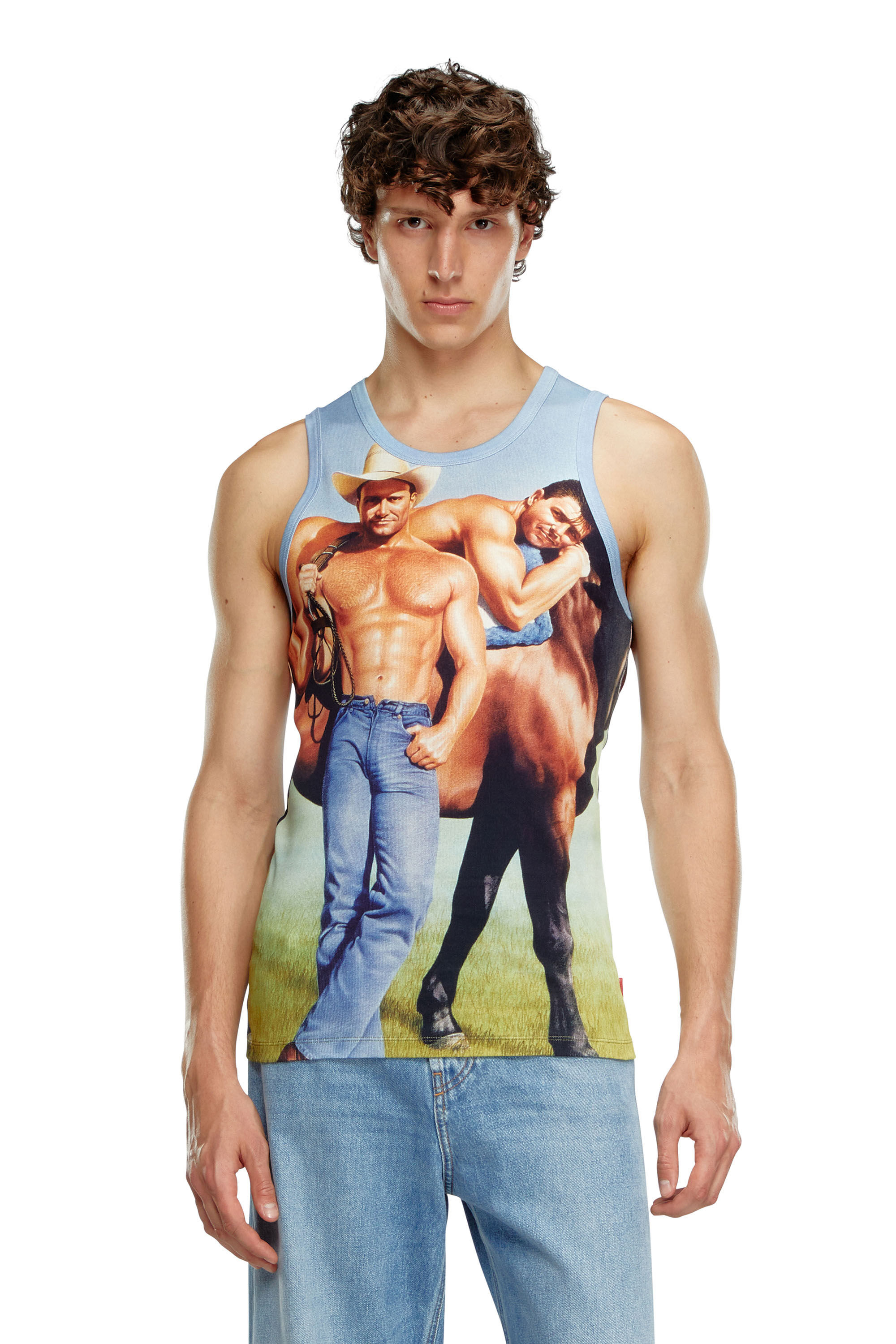 Diesel - PR-T-LIFTY-TANK, Unisex's Sleeveless T-shirt with all-over print in Blue - 3
