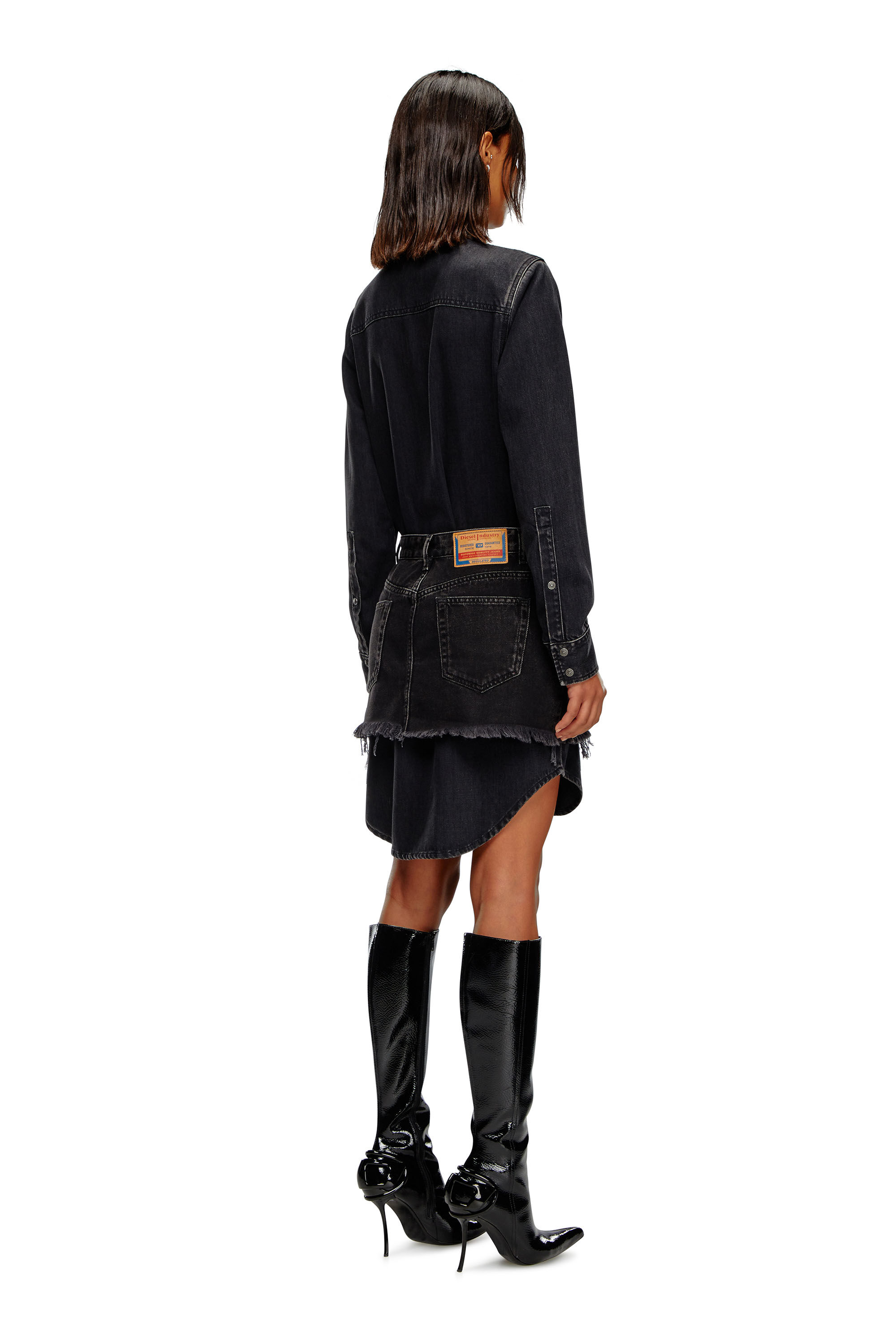 Diesel - DE-DESY-D, Mujer Vestido de denim con detalle de falda in Negro - Image 4