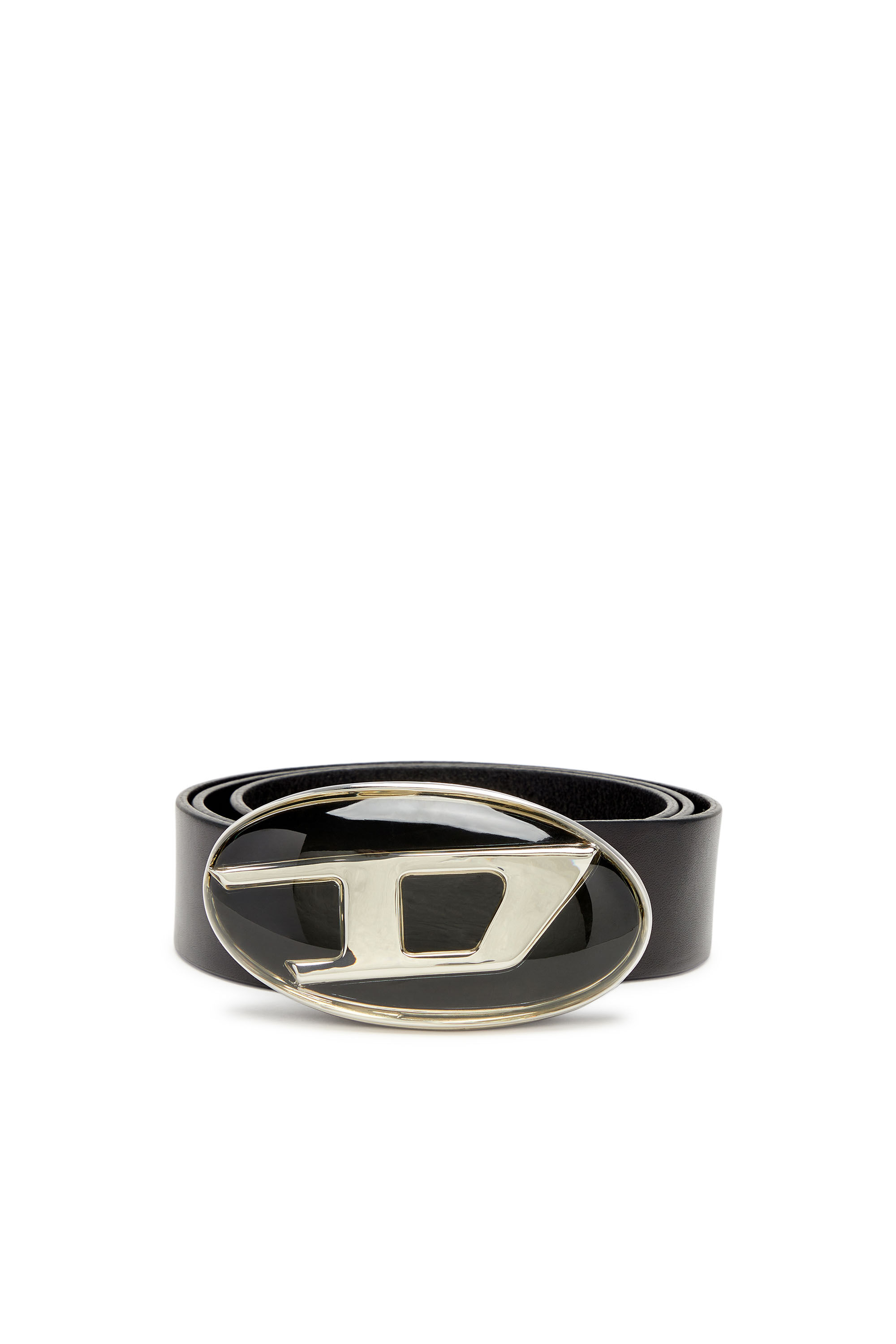 Diesel - B-1DR-RR, Cinturón de cuero con hebilla esmaltada con el logotipo Hombre in Negro - 1