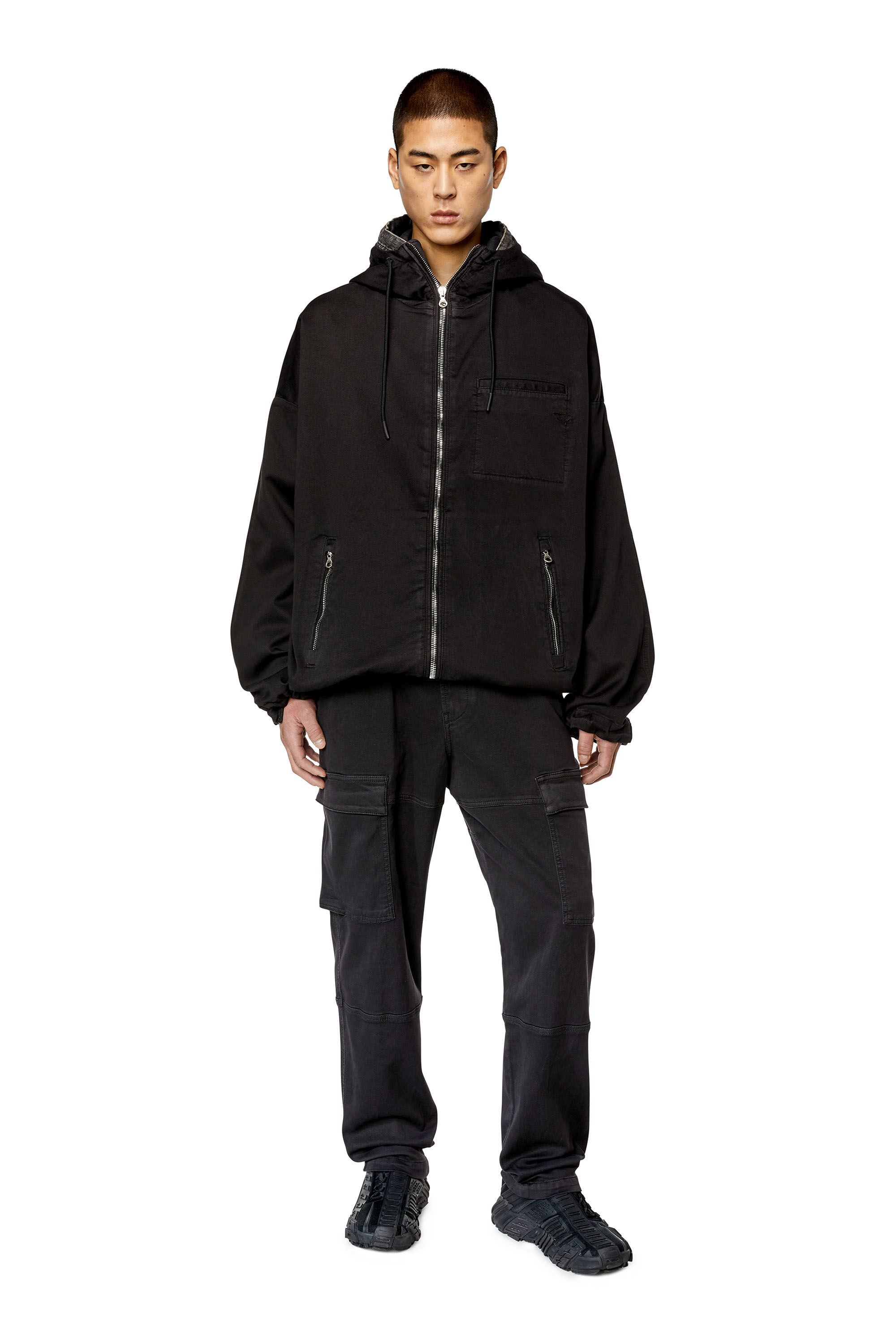 Diesel - D-HENNES JOGG, Chaqueta en tejido JoggJeans con capucha Hombre in Negro - 1
