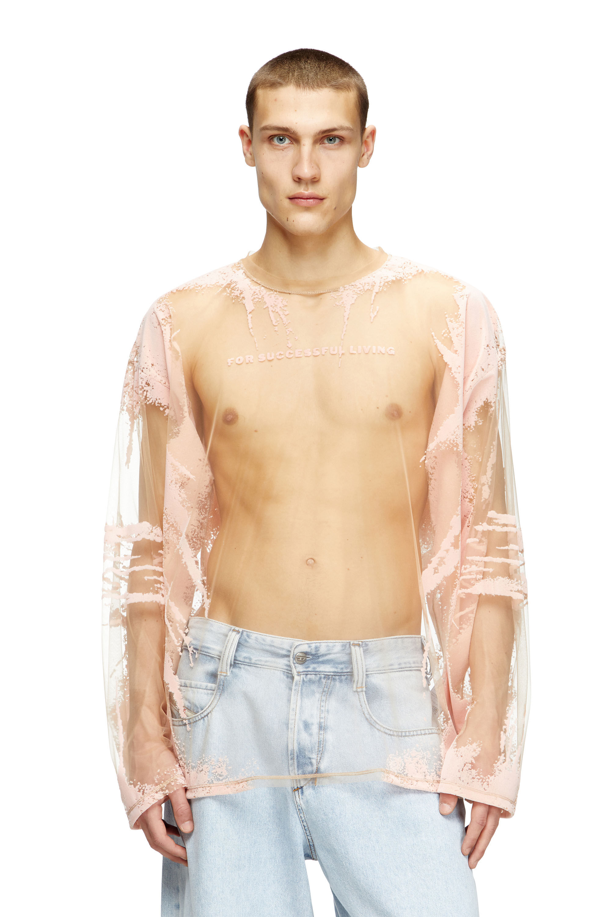 Diesel - T-HASSAN-LS-A, Camiseta de nailon con estampado de letras de canciones y manga larga Unisex in Rosa - 3