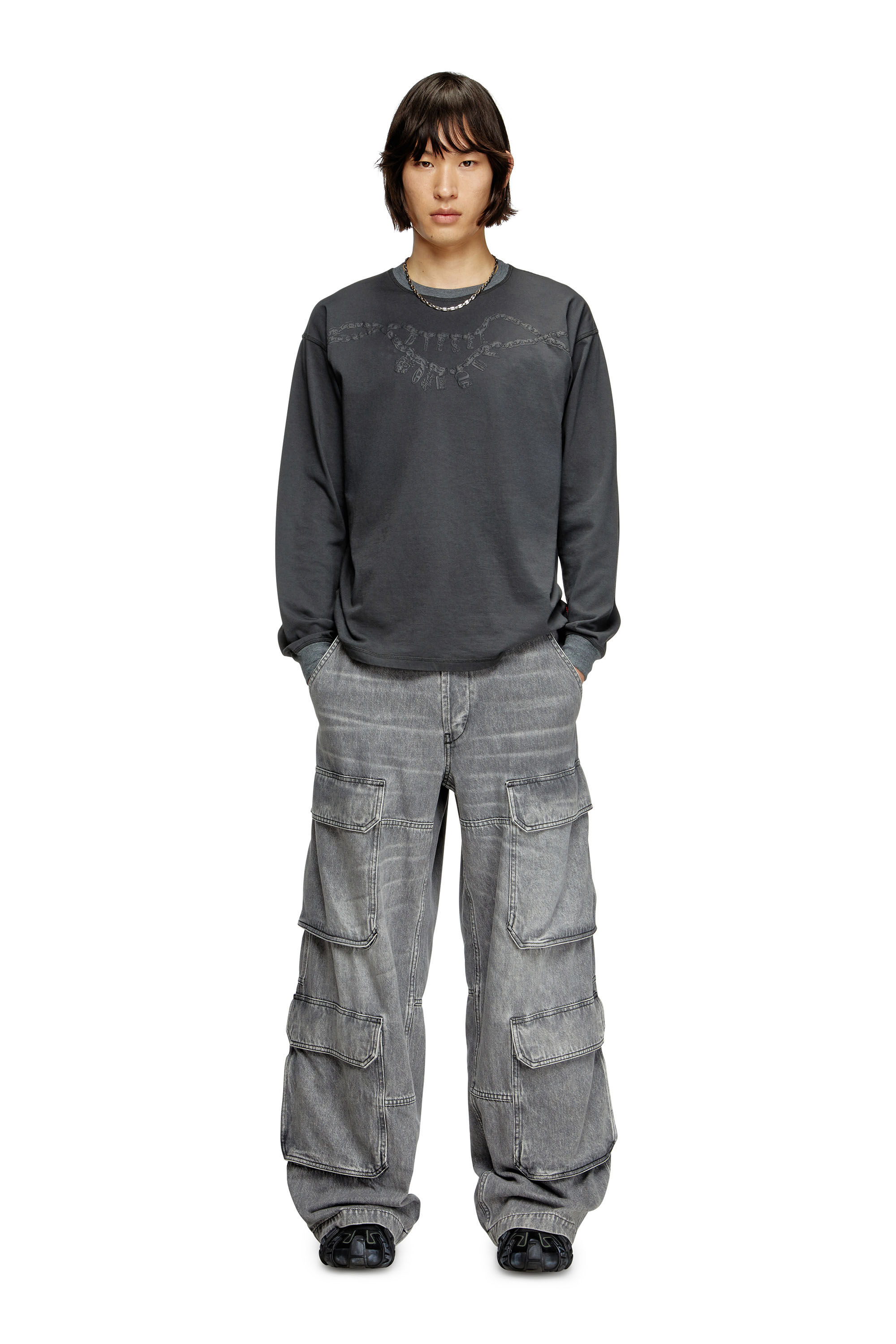 Diesel - T-BOXT-LS-HOSHI, Camiseta de manga larga con estampado de collar con colgante Unisex in Gris - 1