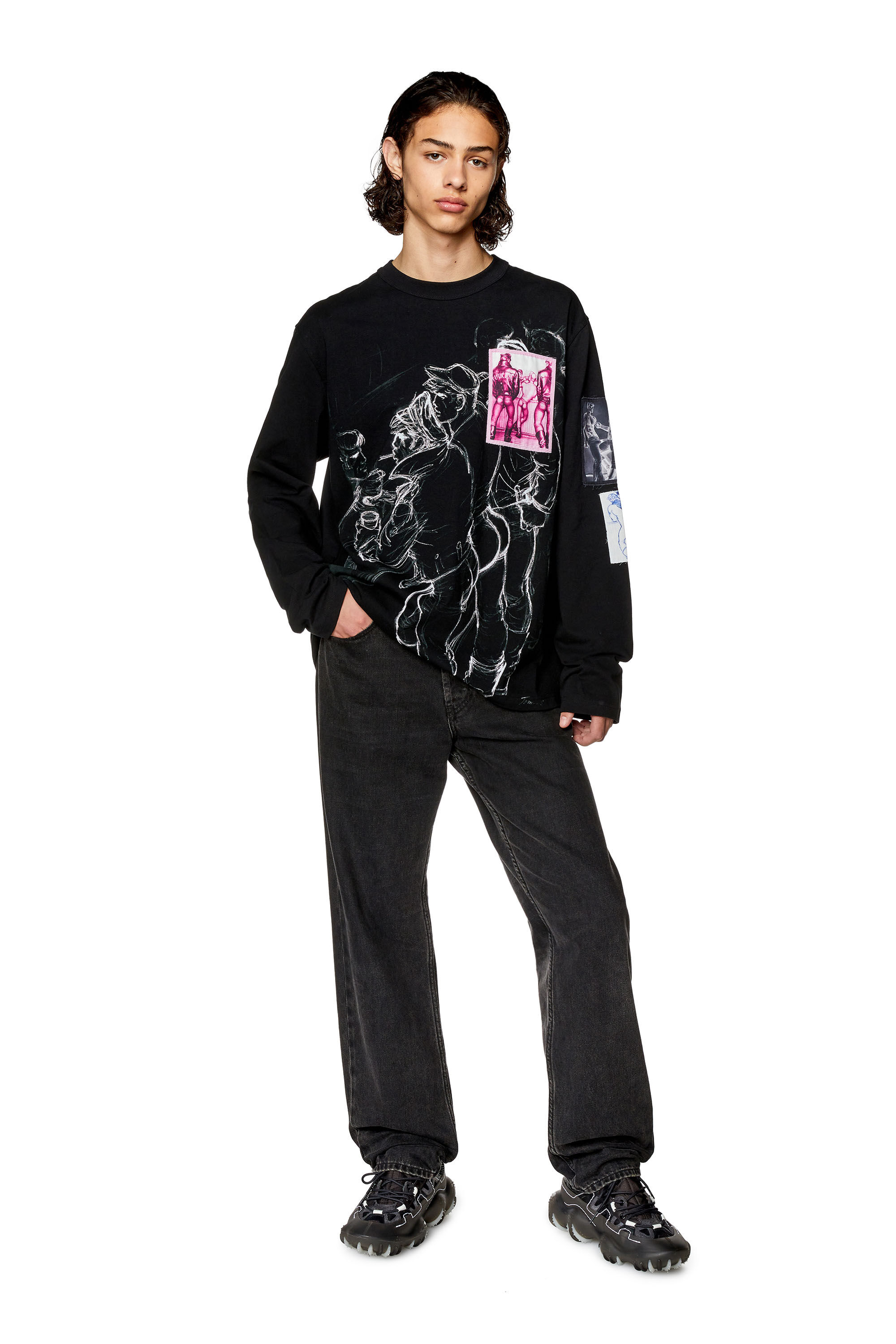 Women's Long-sleeve T-shirt with prints and patches | PR-T-CRANE