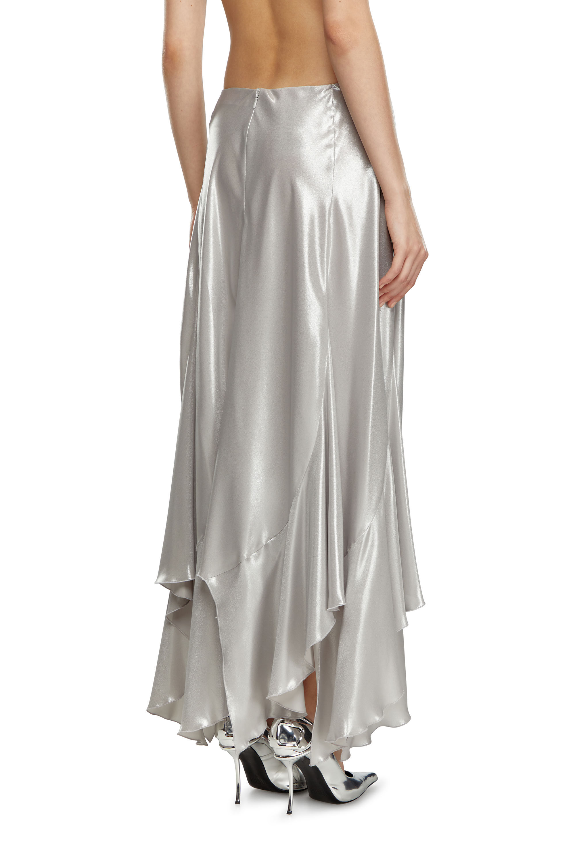 Silver metallic skirt rack top
