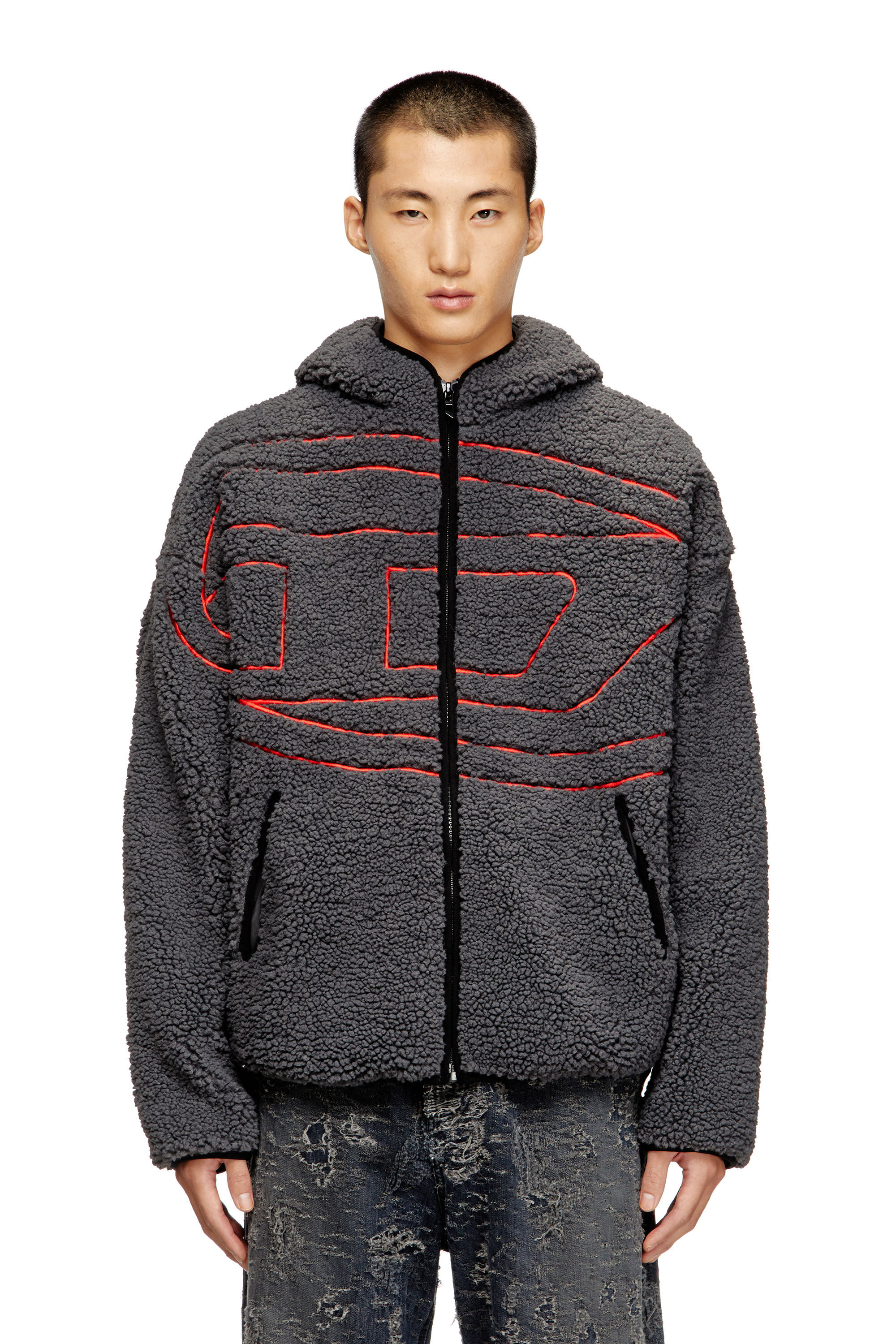 Diesel - S-ZAT, Sudadera de peluche con capucha Hombre in Gris - 3