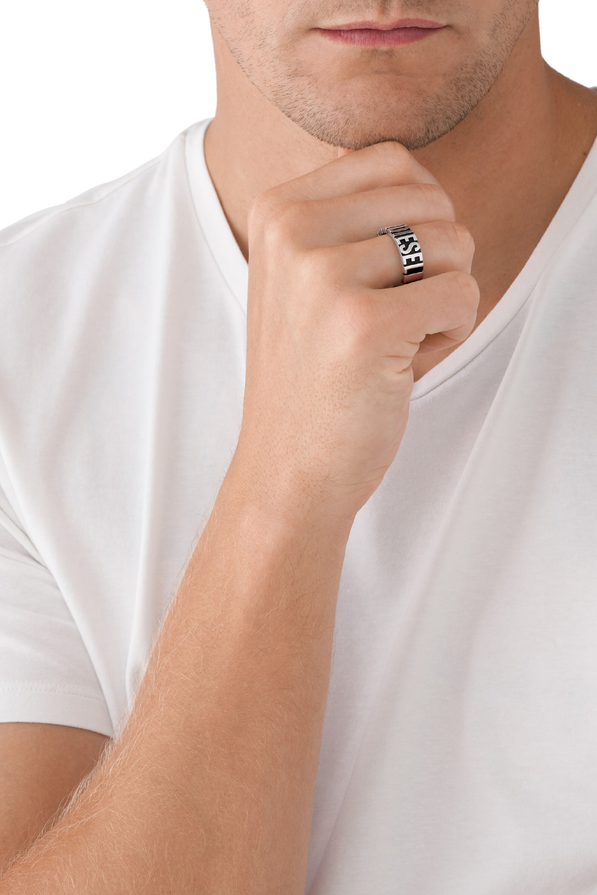 Diesel - DX1387, Man's Black stainless steel band ring in Grey - 4