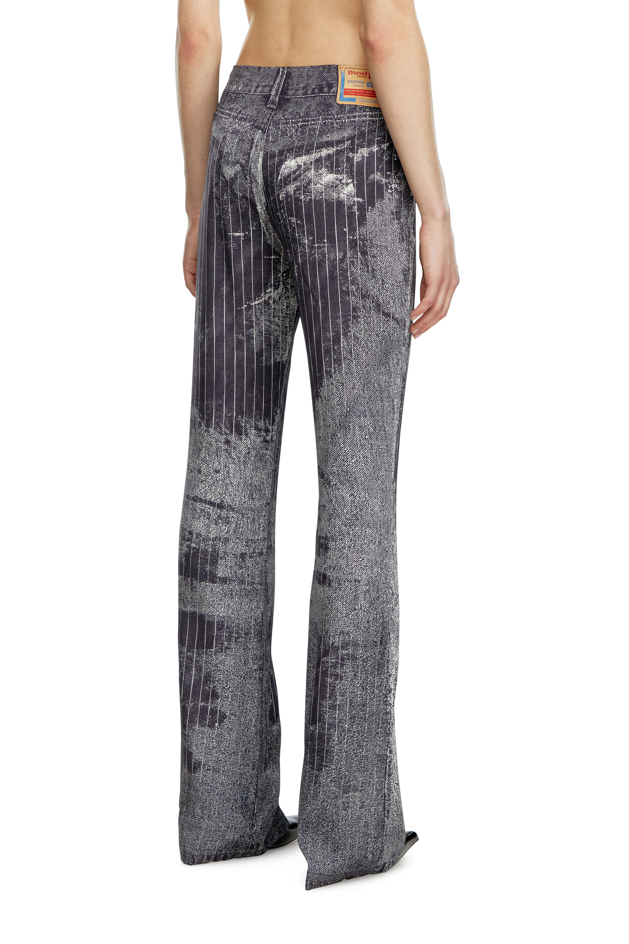 Diesel - P-RETTY, Woman's Bootcut satin pants with pinstripe print in Black - 5
